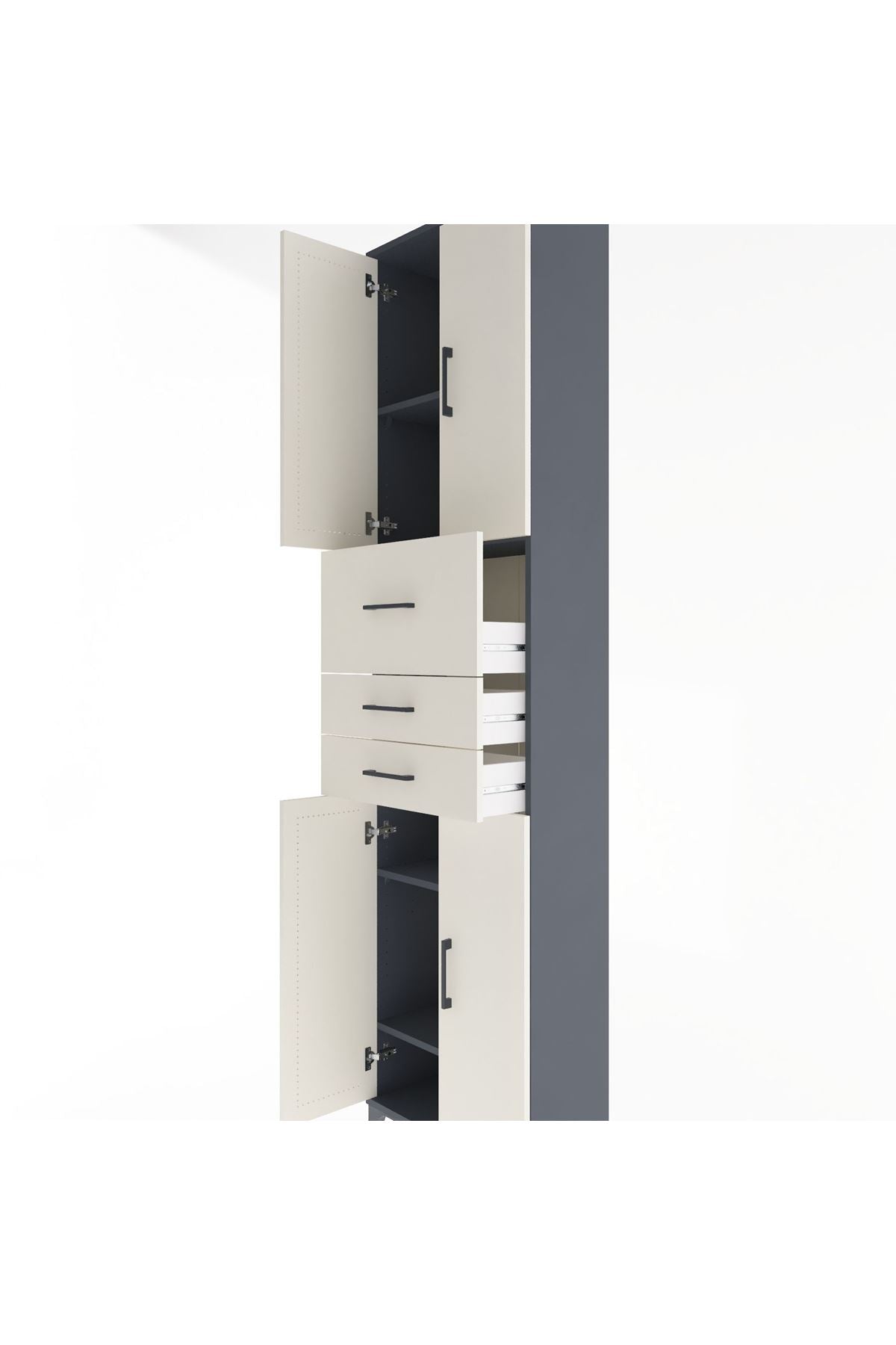 Arges Dolap 4 Raflı 3 Çekmeceli 4 Kapaklı 60x30x243 Antrasit-Aytaşı