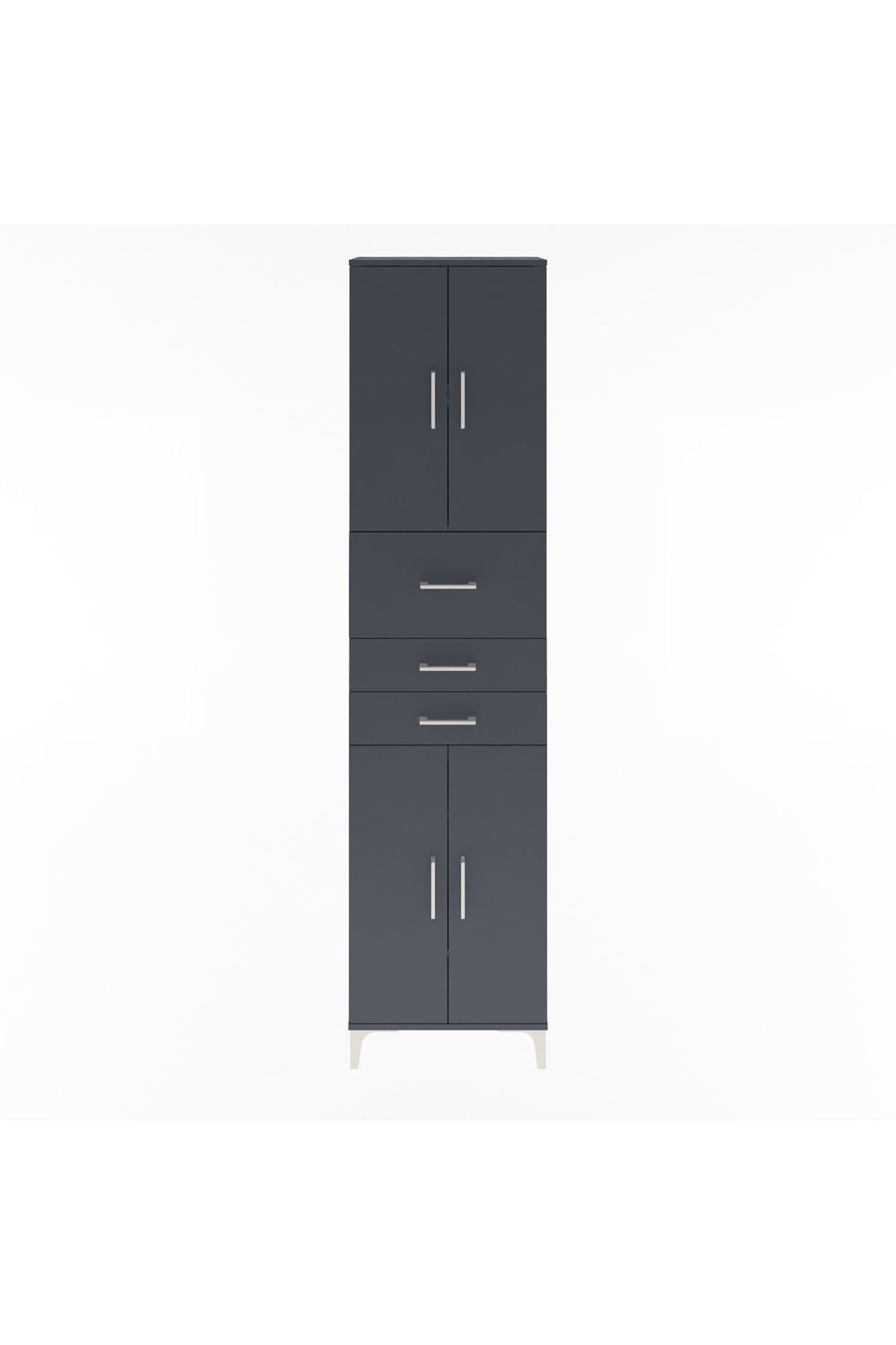 Arges Dolap 4 Raflı 3 Çekmeceli 4 Kapaklı 60x30x243 Antrasit-Antrasit