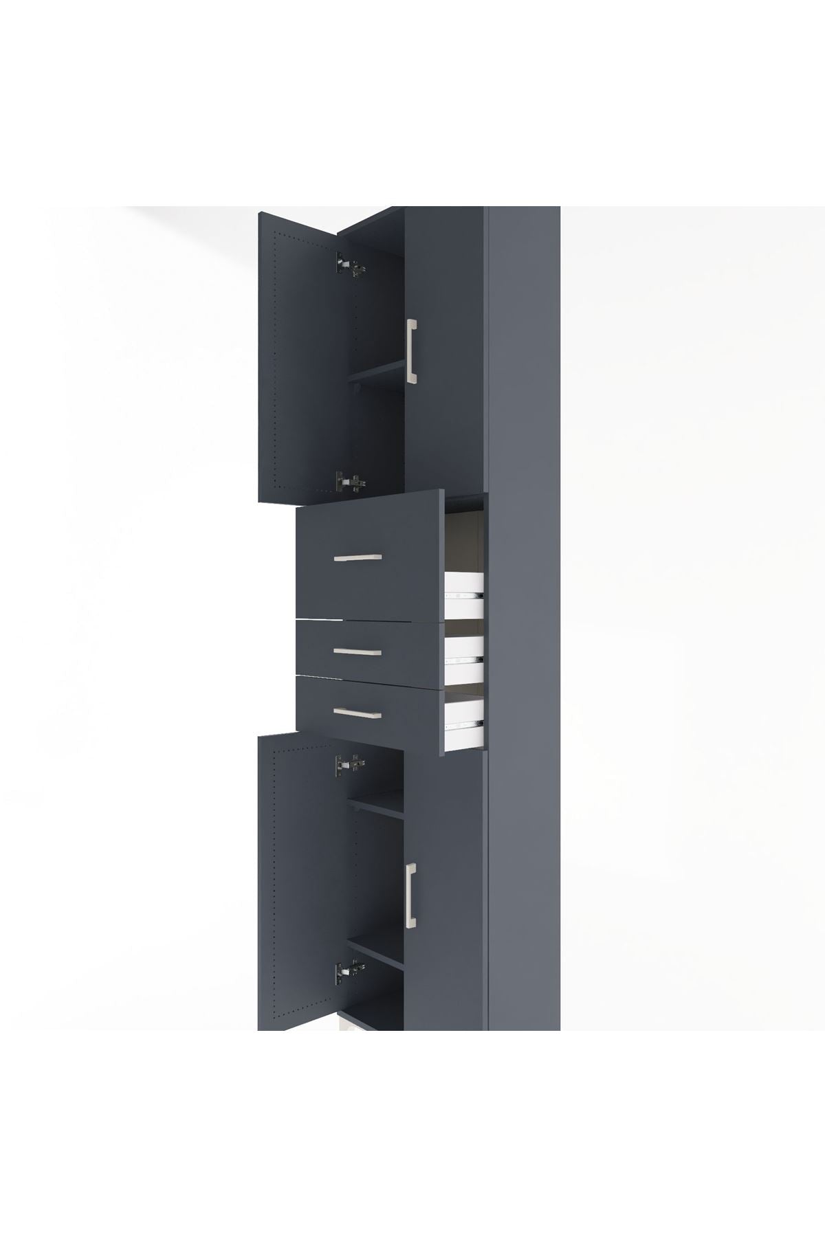 Arges Dolap 4 Raflı 3 Çekmeceli 4 Kapaklı 60x30x243 Antrasit-Antrasit