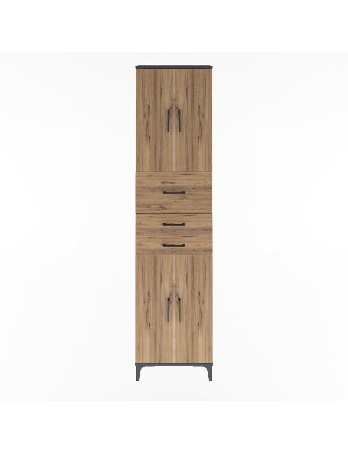 Arges Dolap 4 Raflı 3 Çekmeceli 4 Kapaklı 60x30x243 Antrasit-Çam