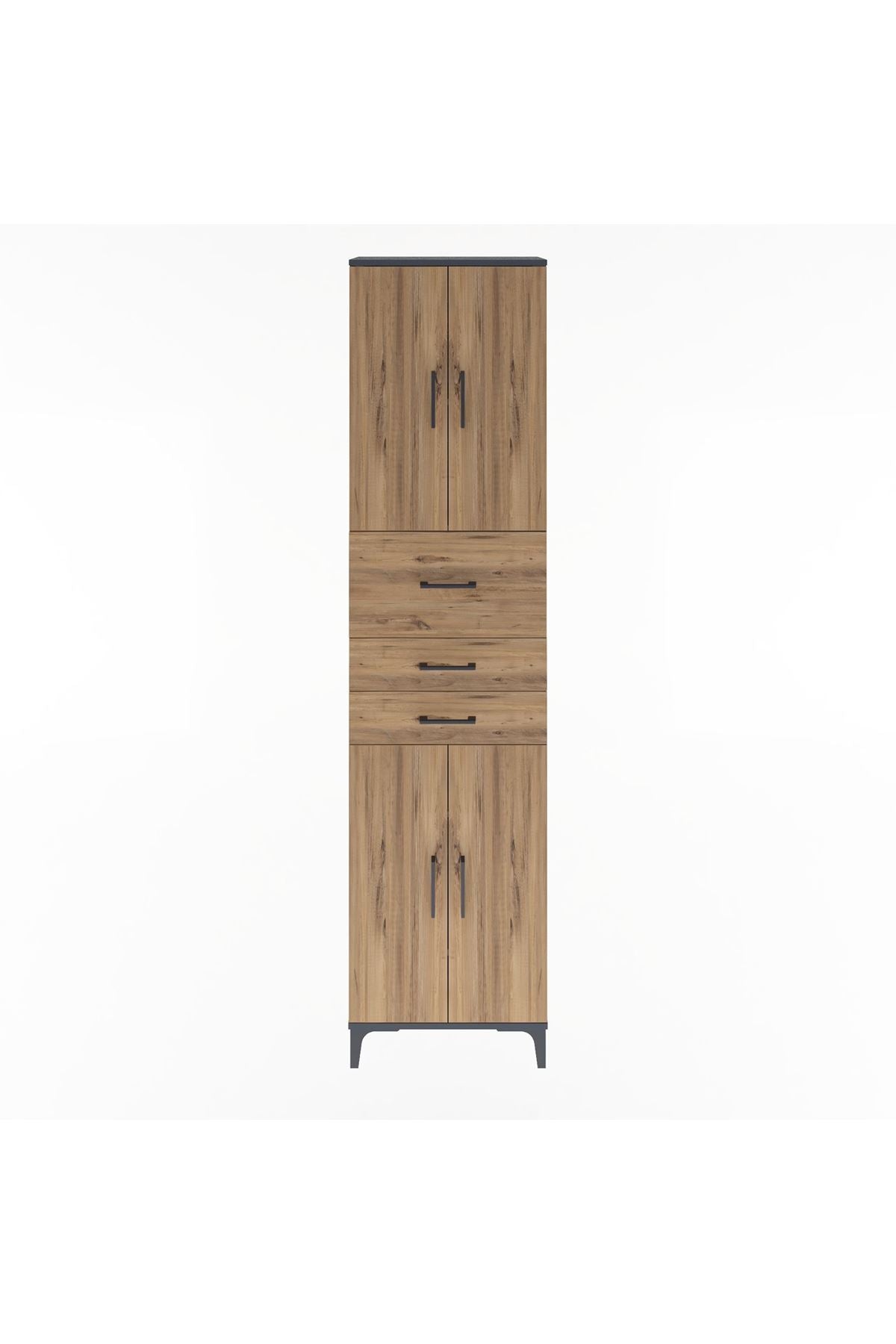 Arges Dolap 4 Raflı 3 Çekmeceli 4 Kapaklı 60x30x243 Antrasit-Çam
