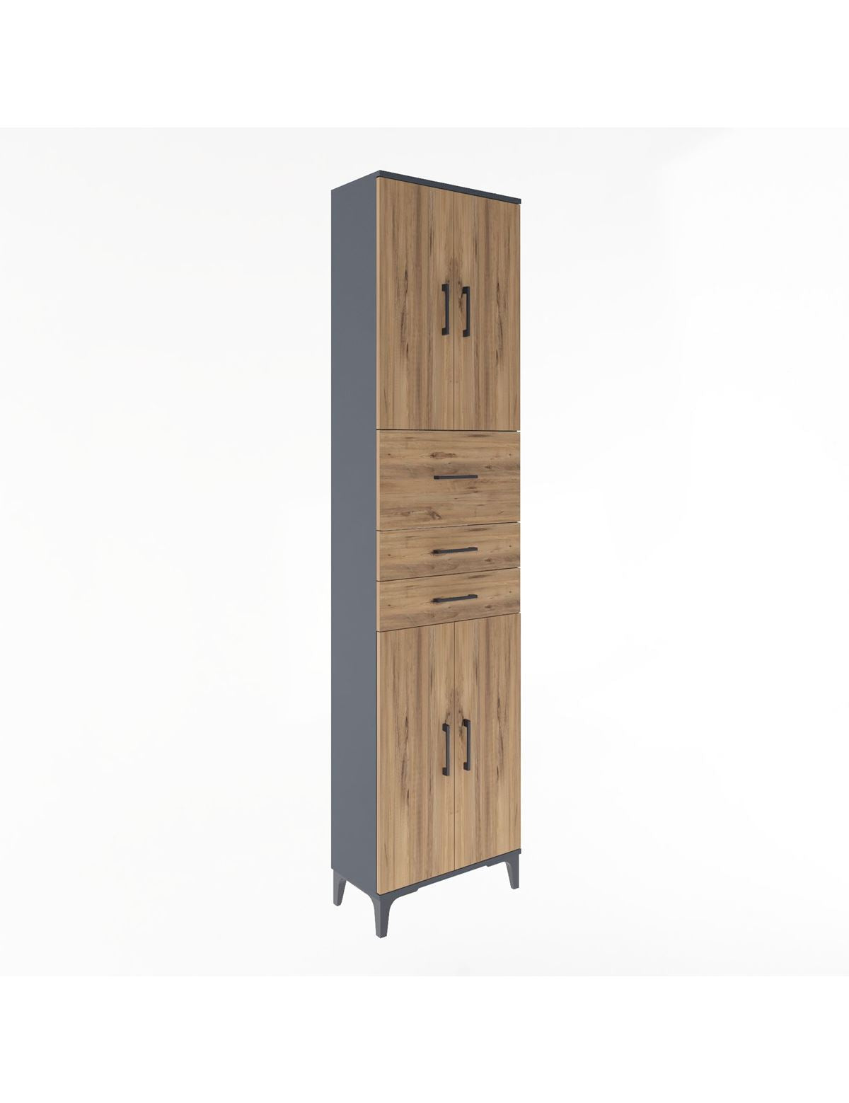 Arges Dolap 4 Raflı 3 Çekmeceli 4 Kapaklı 60x30x243 Antrasit-Çam