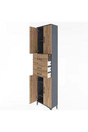 Arges Dolap 4 Raflı 3 Çekmeceli 4 Kapaklı 60x30x243 Antrasit-Çam