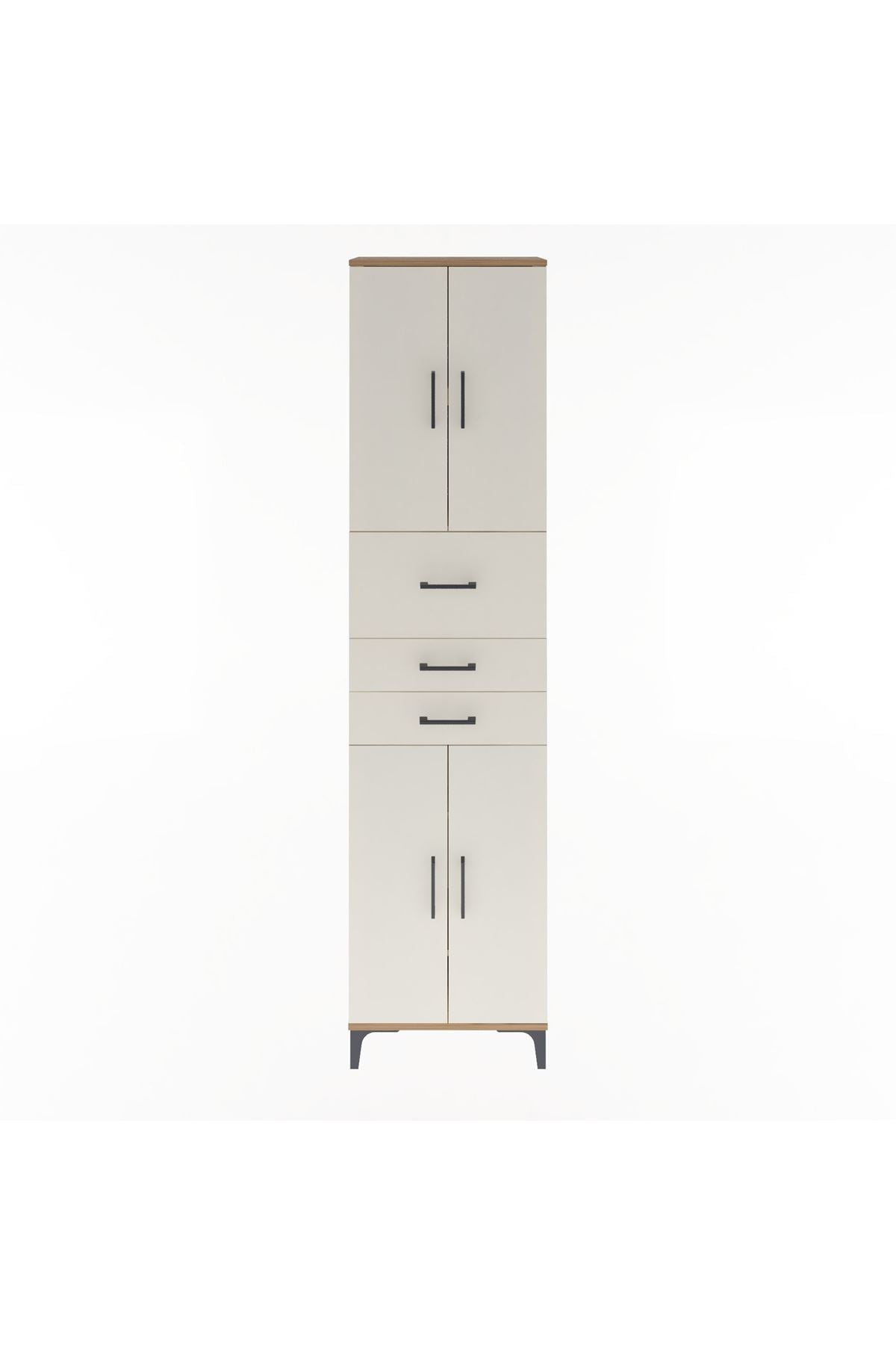 Arges Dolap 4 Raflı 3 Çekmeceli 4 Kapaklı 60x30x243 Çam-Aytaşı