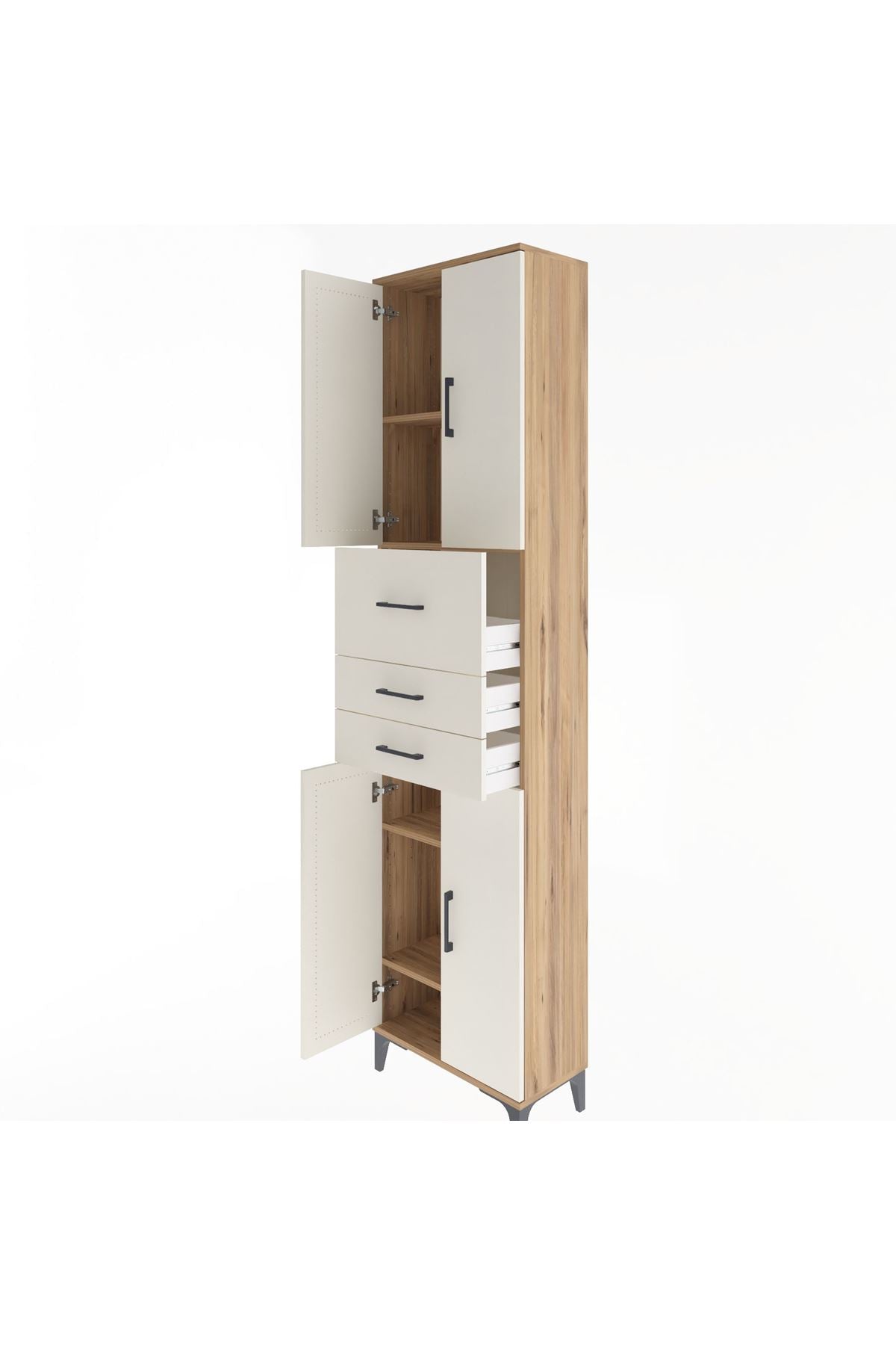 Arges Dolap 4 Raflı 3 Çekmeceli 4 Kapaklı 60x30x243 Çam-Aytaşı