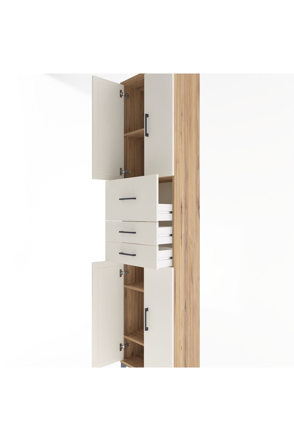 Arges Dolap 4 Raflı 3 Çekmeceli 4 Kapaklı 60x30x243 Çam-Aytaşı