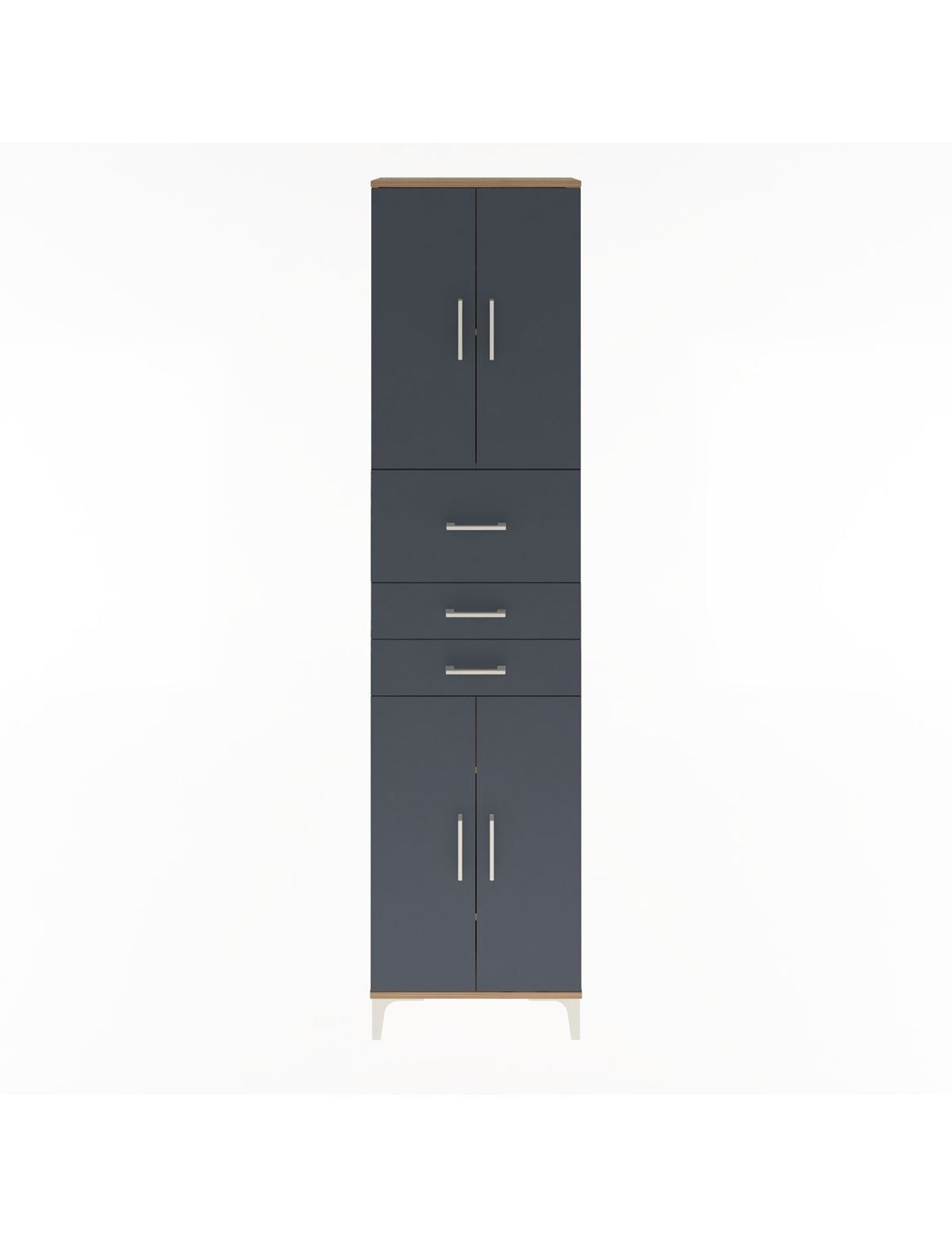 Arges Dolap 4 Raflı 3 Çekmeceli 4 Kapaklı 60x30x243 Çam-Antrasit