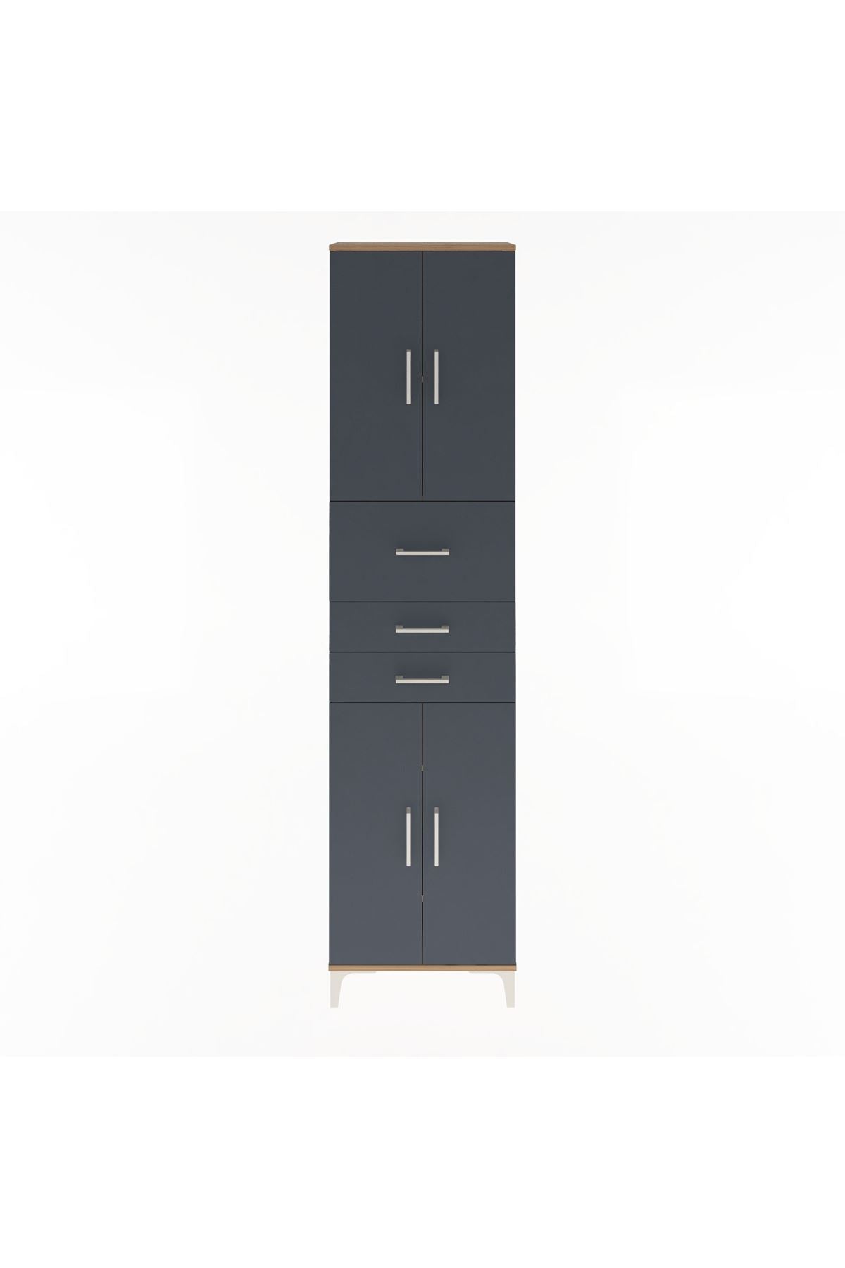 Arges Dolap 4 Raflı 3 Çekmeceli 4 Kapaklı 60x30x243 Çam-Antrasit