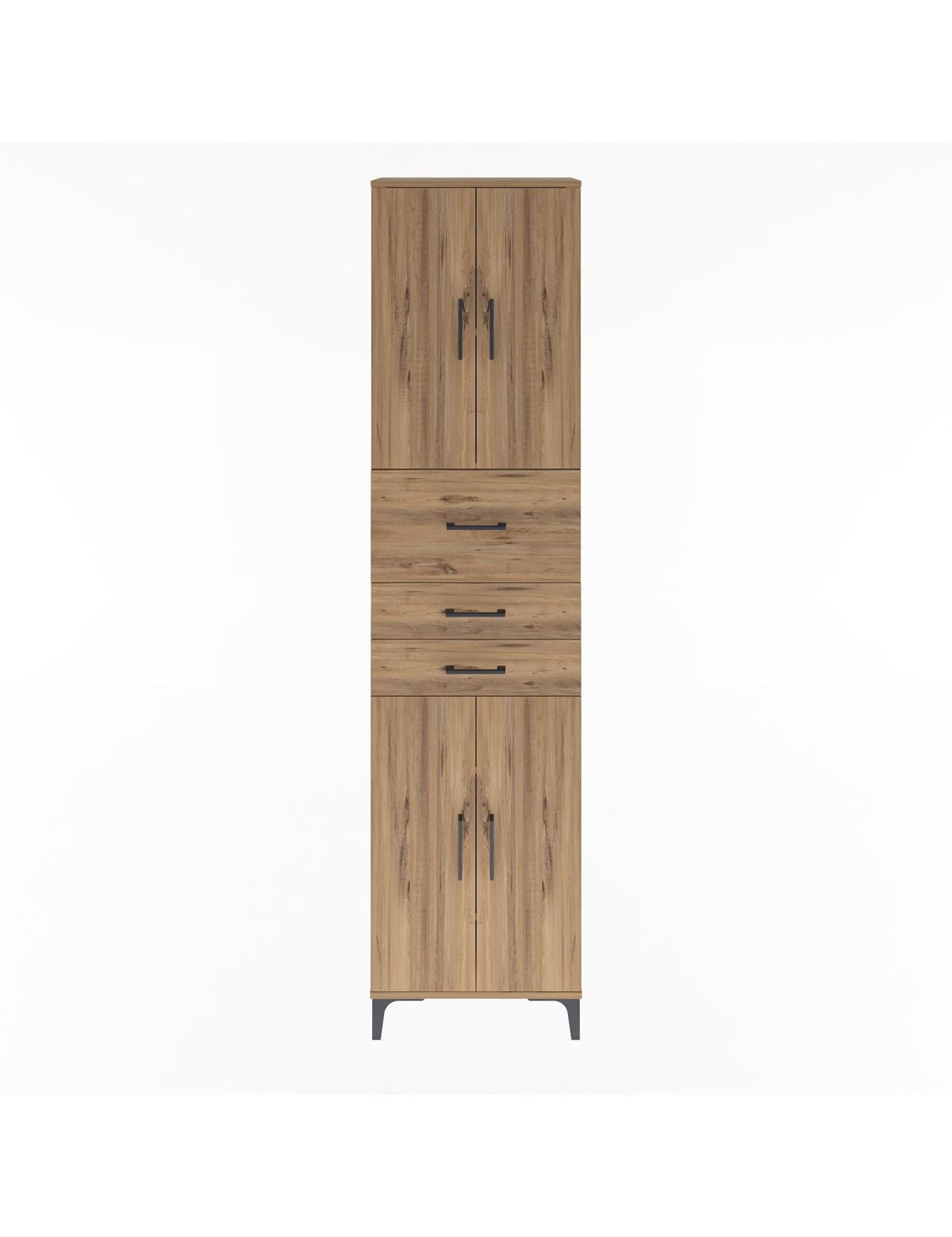 Arges Dolap 4 Raflı 3 Çekmeceli 4 Kapaklı 60x30x243 Çam-Çam