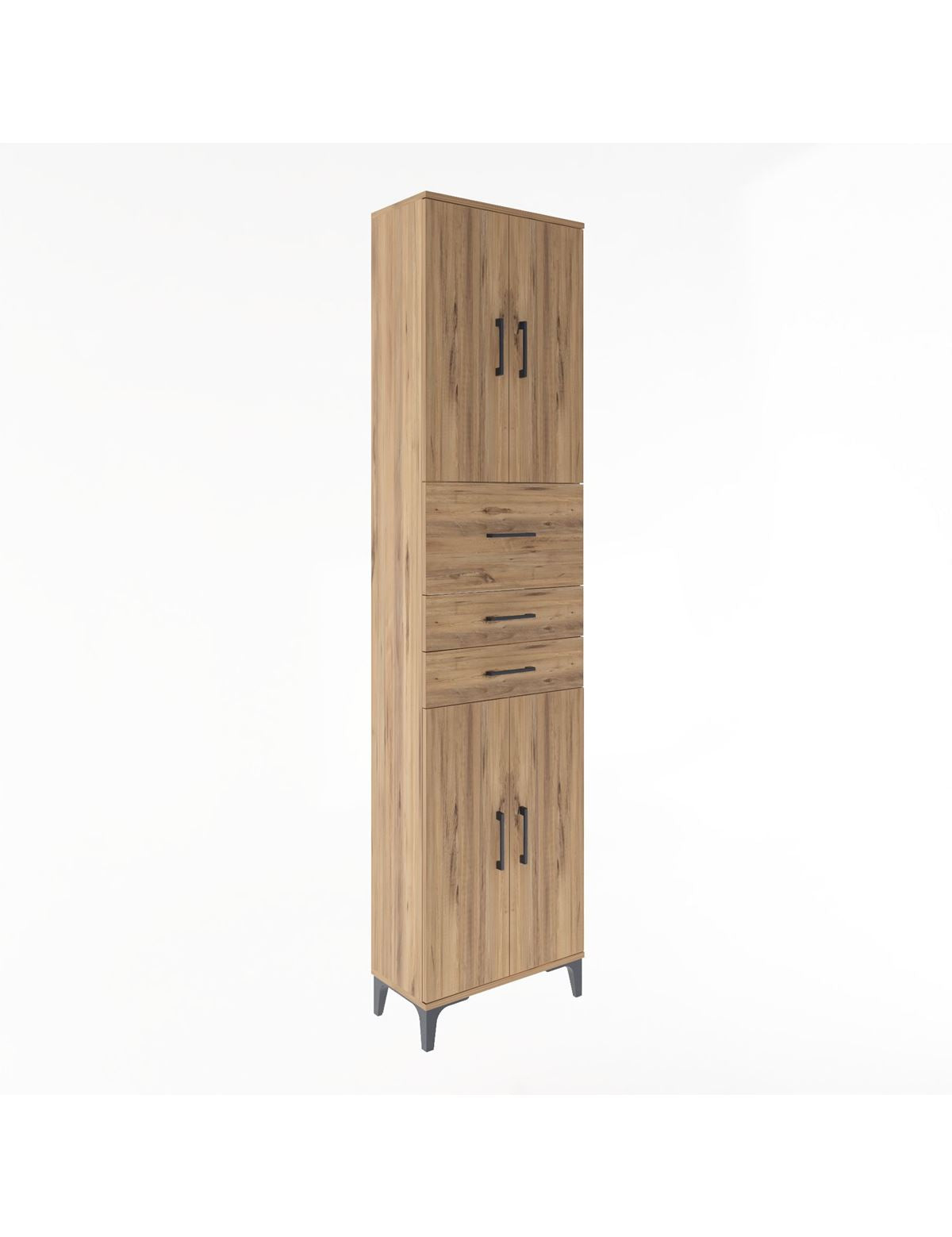 Arges Dolap 4 Raflı 3 Çekmeceli 4 Kapaklı 60x30x243 Çam-Çam