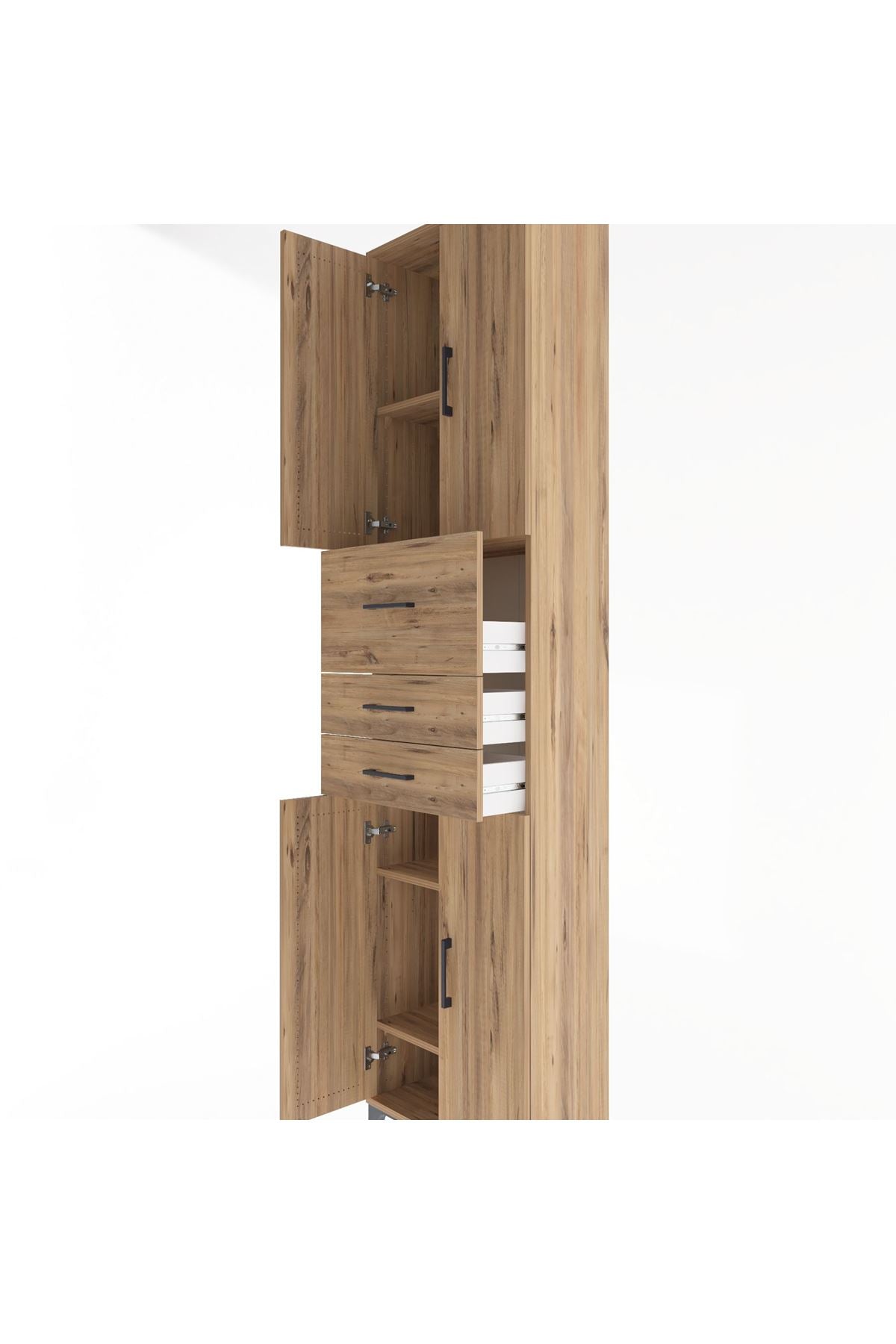 Arges Dolap 4 Raflı 3 Çekmeceli 4 Kapaklı 60x30x243 Çam-Çam