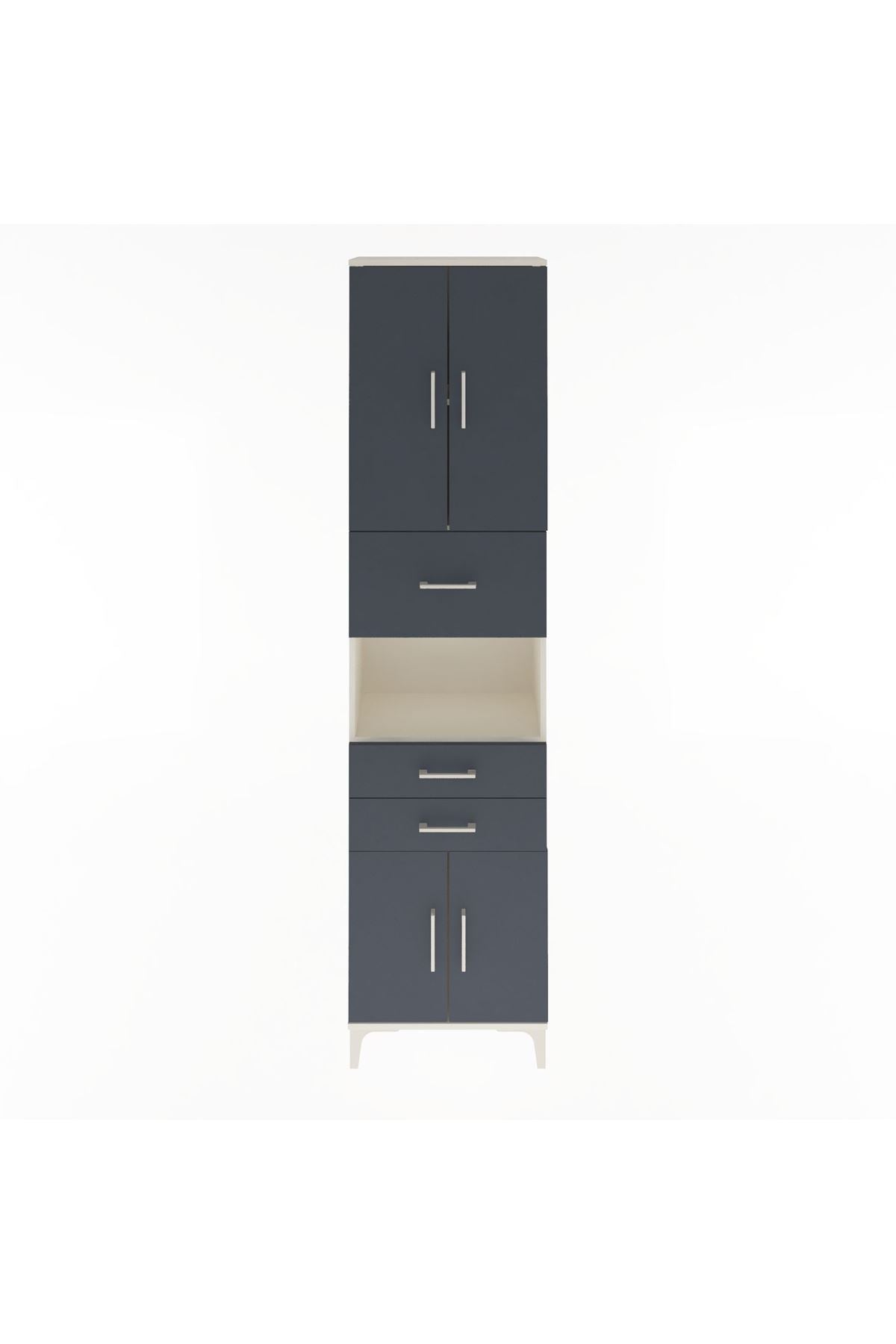 Arges Dolap 3 Raflı 3 Çekmeceli 4 Kapaklı 60x30x243 Aytaşı-Antrasit