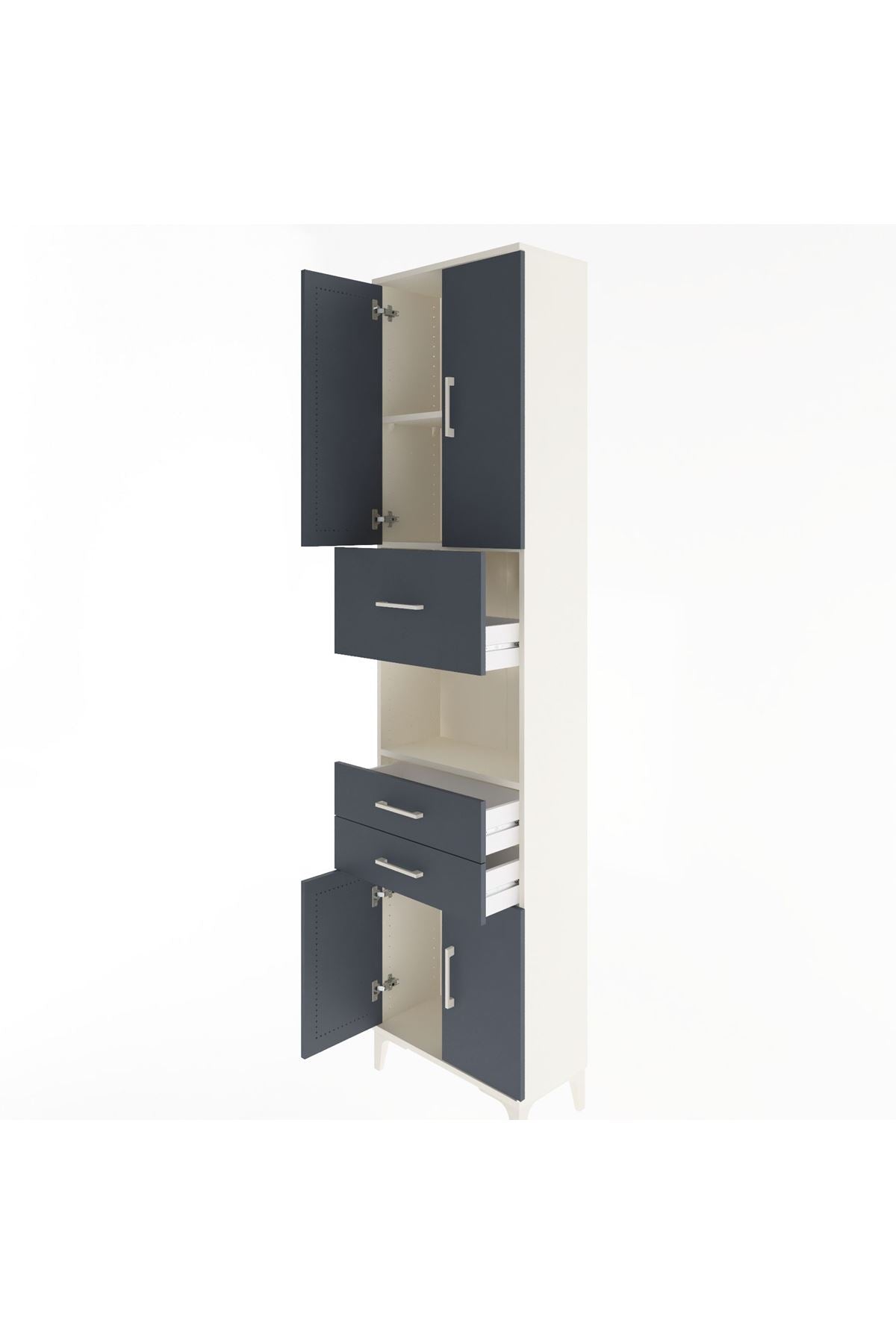 Arges Dolap 3 Raflı 3 Çekmeceli 4 Kapaklı 60x30x243 Aytaşı-Antrasit