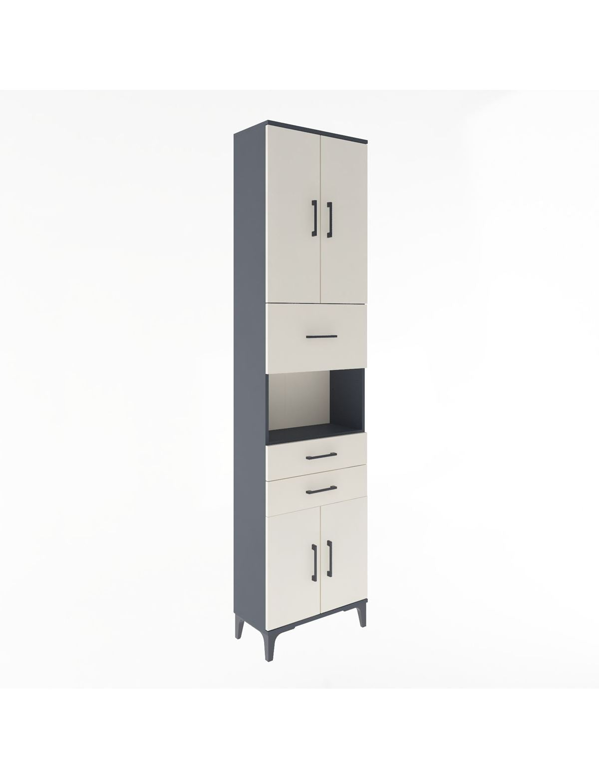 Arges Dolap 3 Raflı 3 Çekmeceli 4 Kapaklı 60x30x243 Antrasit-Aytaşı