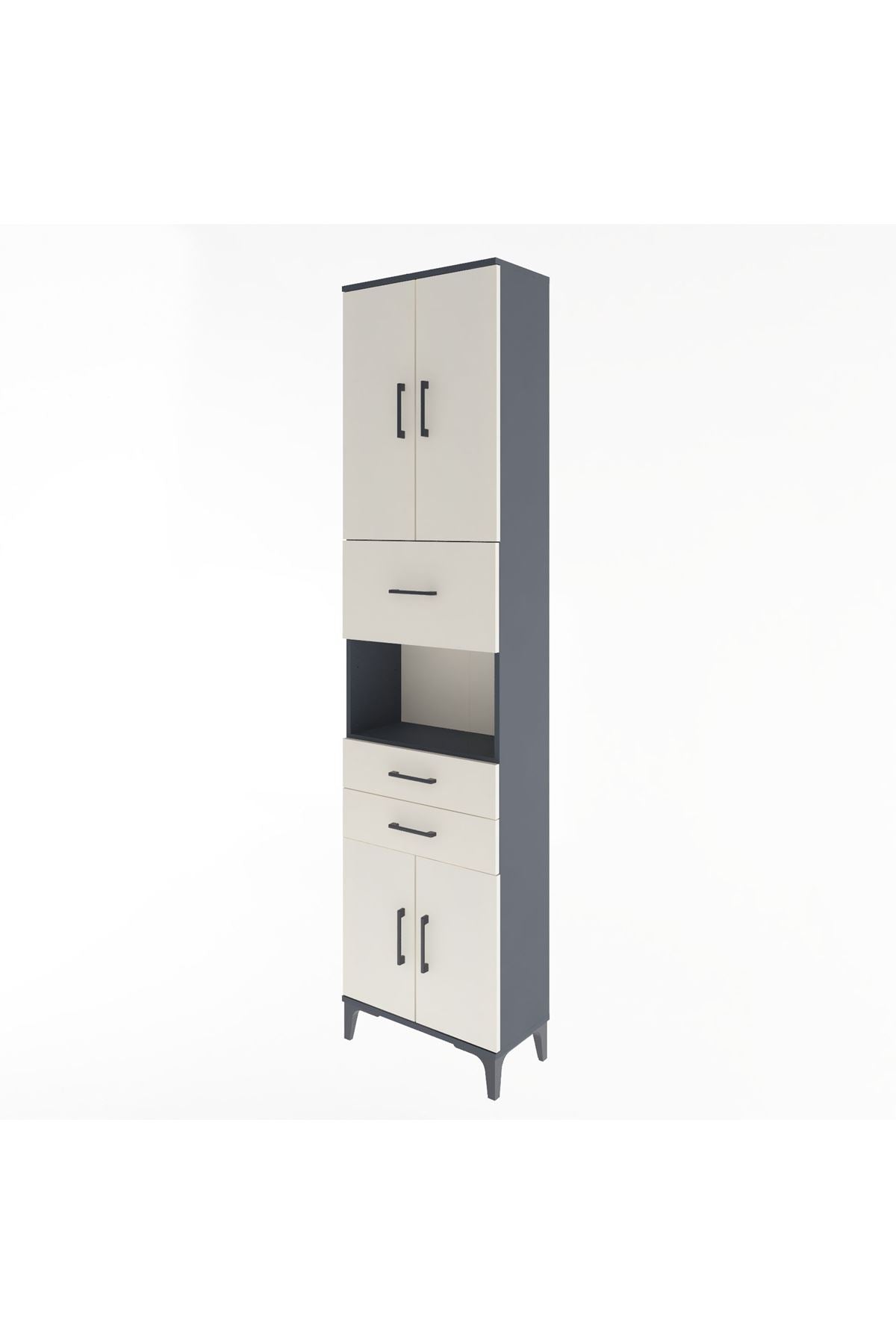 Arges Dolap 3 Raflı 3 Çekmeceli 4 Kapaklı 60x30x243 Antrasit-Aytaşı