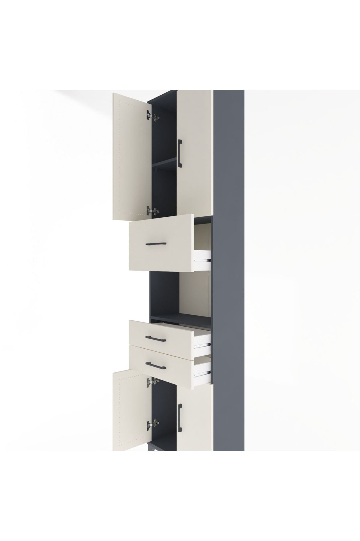 Arges Dolap 3 Raflı 3 Çekmeceli 4 Kapaklı 60x30x243 Antrasit-Aytaşı