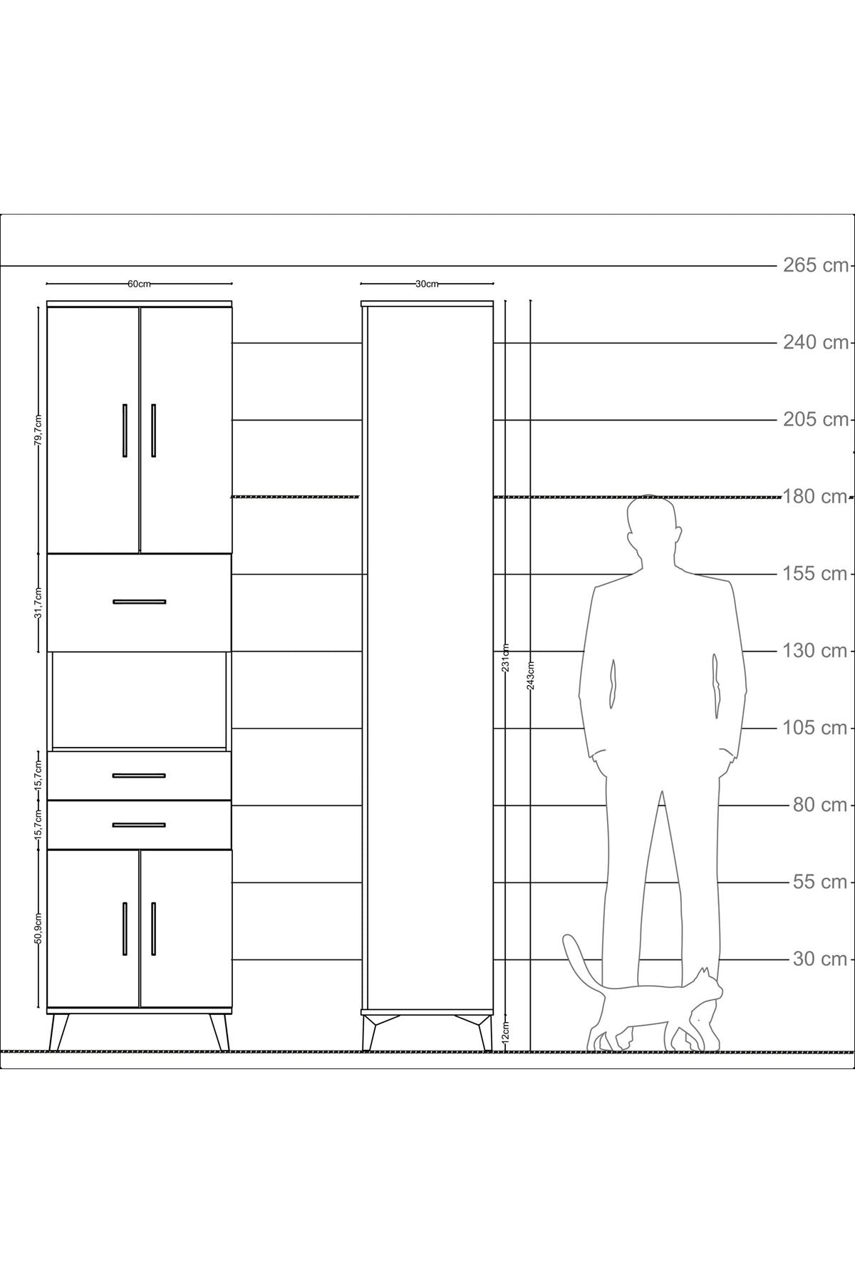 Arges Dolap 3 Raflı 3 Çekmeceli 4 Kapaklı 60x30x243 Antrasit-Aytaşı