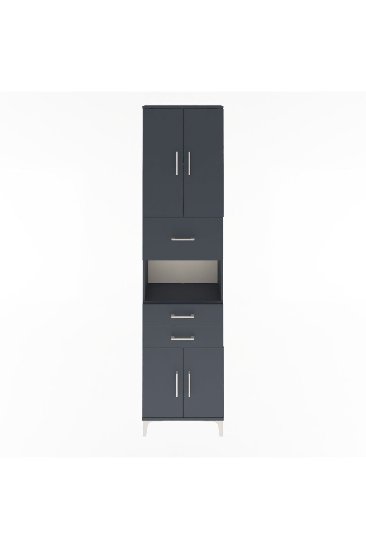 Arges Dolap 3 Raflı 3 Çekmeceli 4 Kapaklı 60x30x243 Antrasit-Antrasit