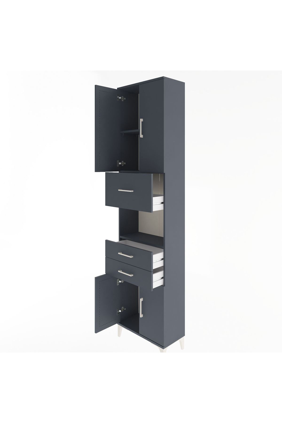 Arges Dolap 3 Raflı 3 Çekmeceli 4 Kapaklı 60x30x243 Antrasit-Antrasit