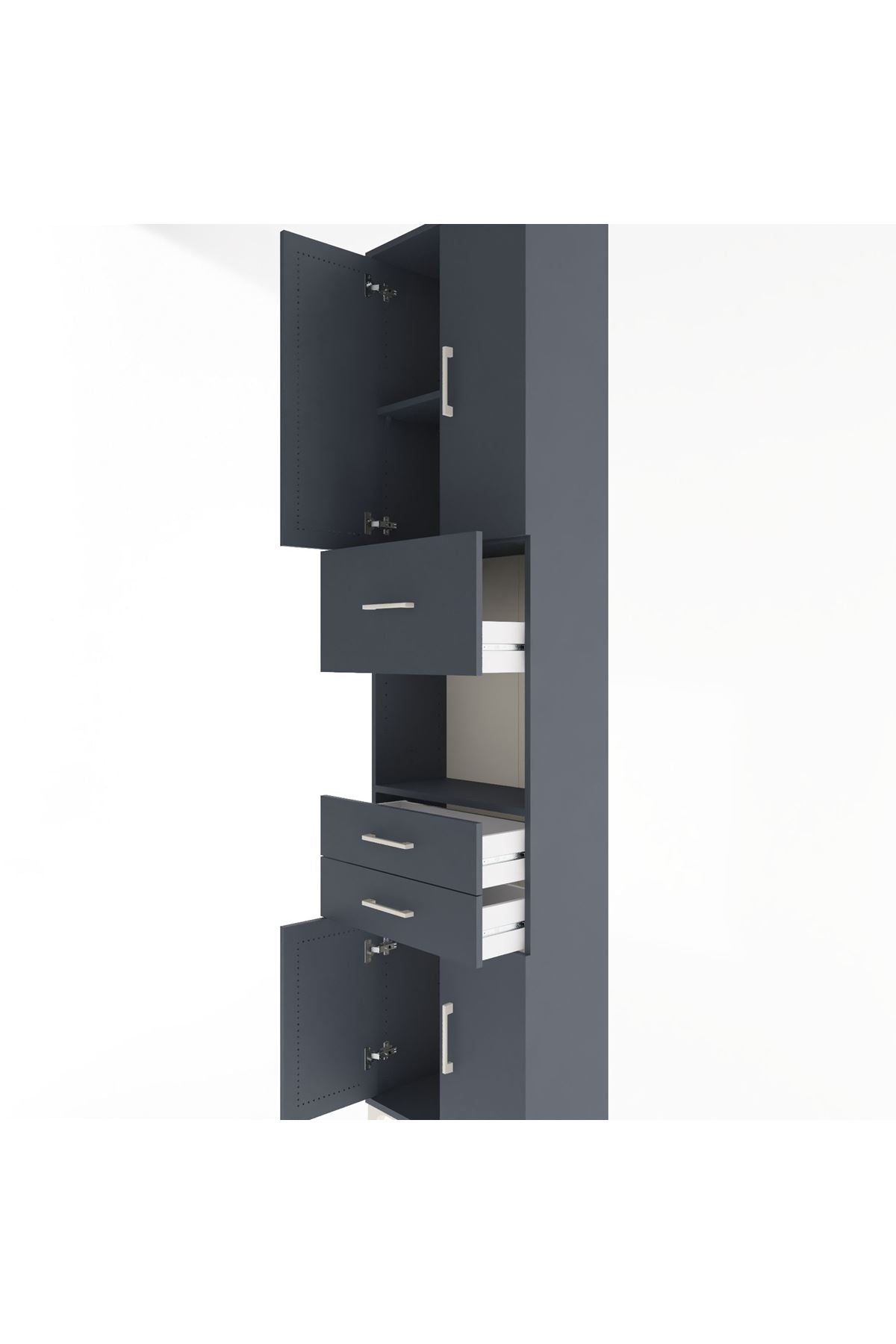 Arges Dolap 3 Raflı 3 Çekmeceli 4 Kapaklı 60x30x243 Antrasit-Antrasit