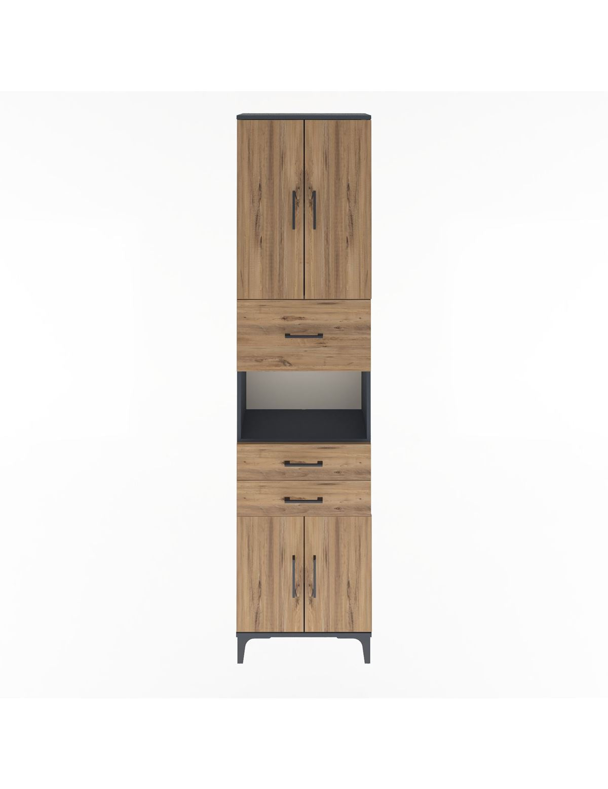 Arges Dolap 3 Raflı 3 Çekmeceli 4 Kapaklı 60x30x243 Antrasit-Çam