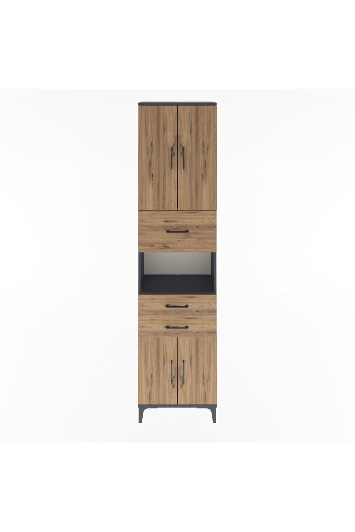 Arges Dolap 3 Raflı 3 Çekmeceli 4 Kapaklı 60x30x243 Antrasit-Çam