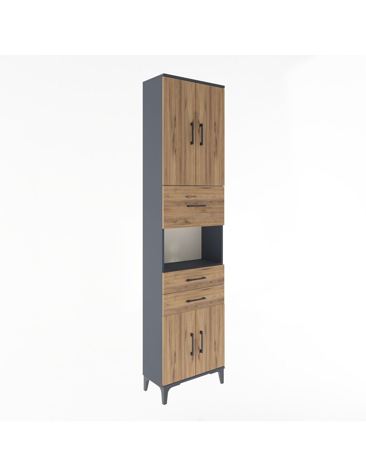 Arges Dolap 3 Raflı 3 Çekmeceli 4 Kapaklı 60x30x243 Antrasit-Çam