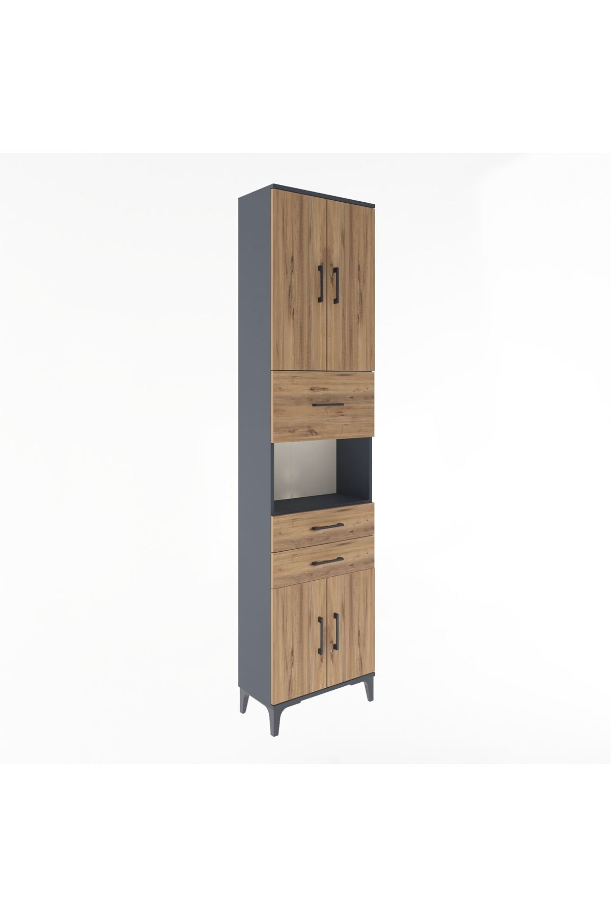 Arges Dolap 3 Raflı 3 Çekmeceli 4 Kapaklı 60x30x243 Antrasit-Çam