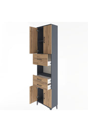 Arges Dolap 3 Raflı 3 Çekmeceli 4 Kapaklı 60x30x243 Antrasit-Çam