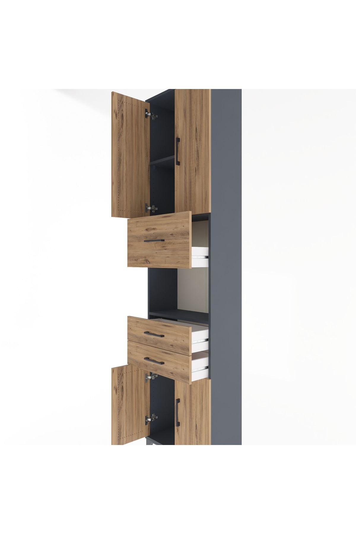 Arges Dolap 3 Raflı 3 Çekmeceli 4 Kapaklı 60x30x243 Antrasit-Çam