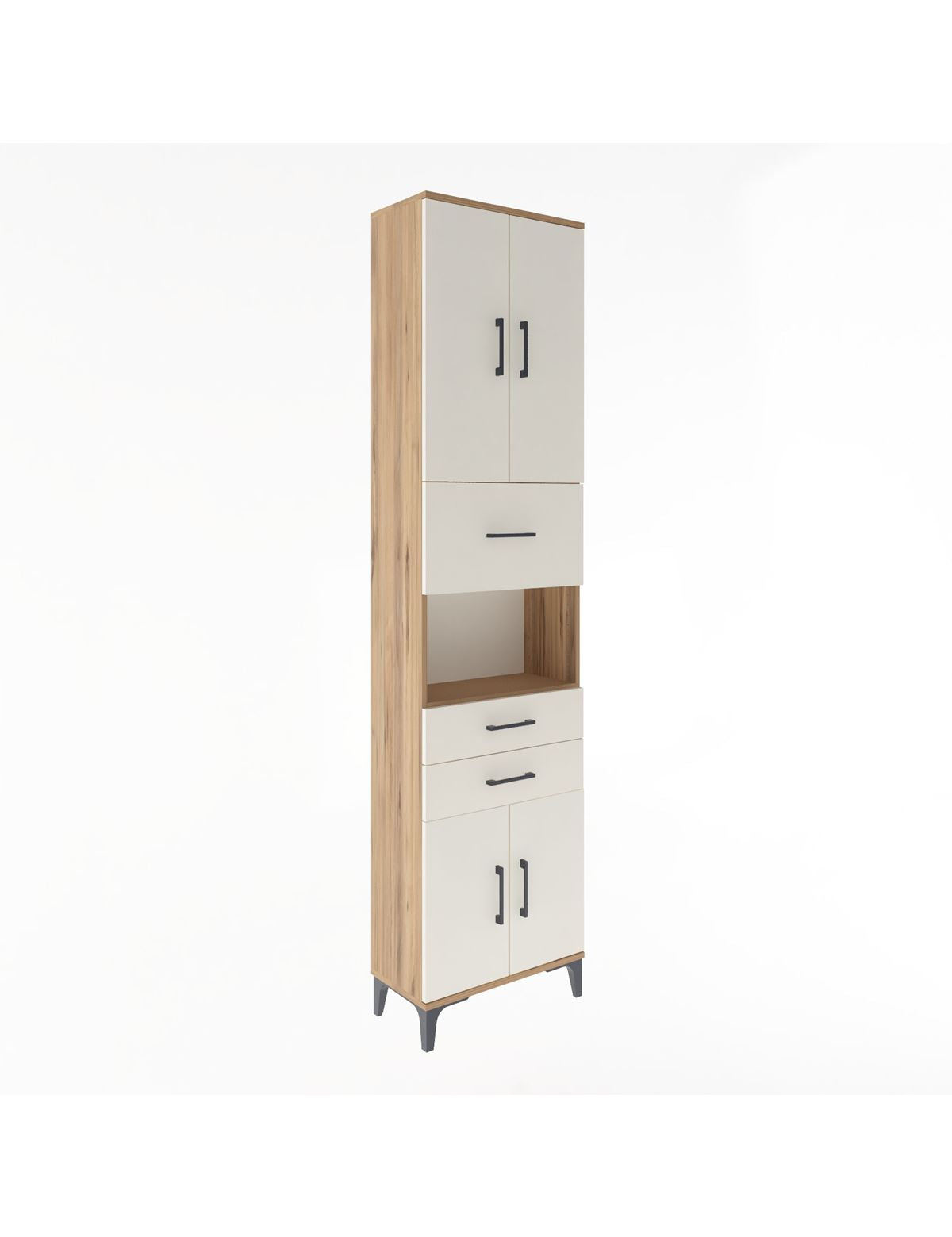 Arges Dolap 3 Raflı 3 Çekmeceli 4 Kapaklı 60x30x243 Çam-Aytaşı