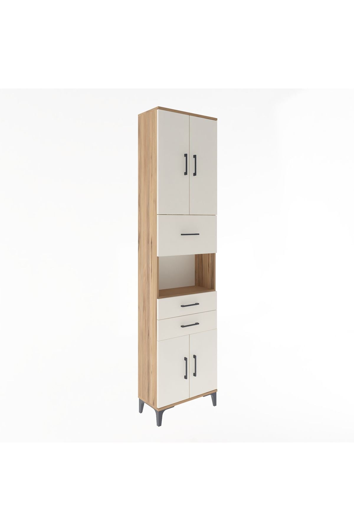 Arges Dolap 3 Raflı 3 Çekmeceli 4 Kapaklı 60x30x243 Çam-Aytaşı