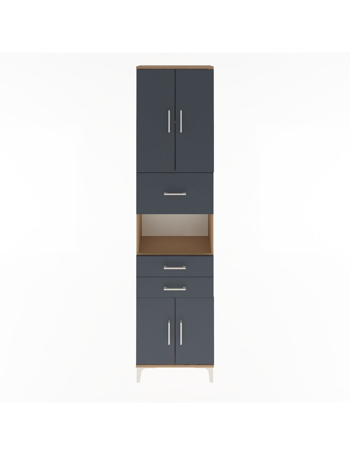 Arges Dolap 3 Raflı 3 Çekmeceli 4 Kapaklı 60x30x243 Çam-Antrasit