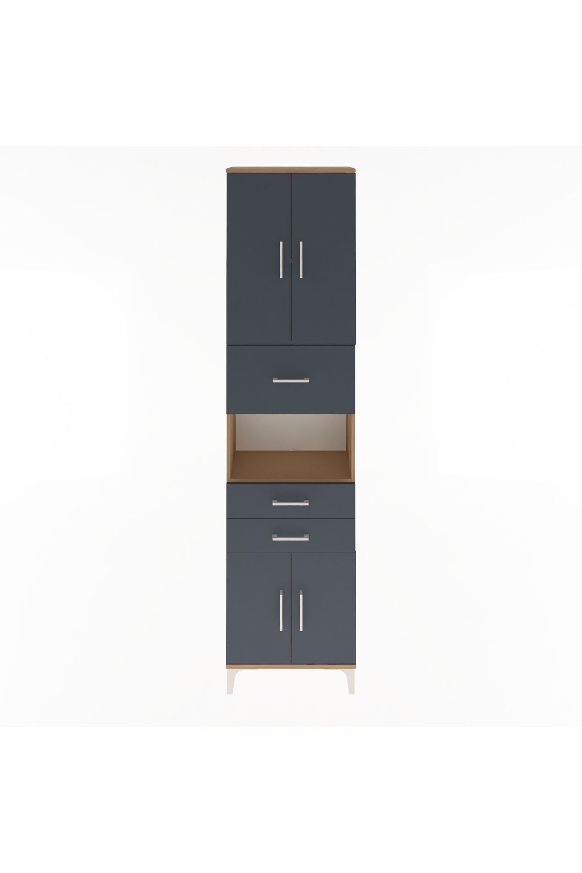 Arges Dolap 3 Raflı 3 Çekmeceli 4 Kapaklı 60x30x243 Çam-Antrasit