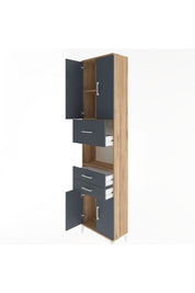 Arges Dolap 3 Raflı 3 Çekmeceli 4 Kapaklı 60x30x243 Çam-Antrasit