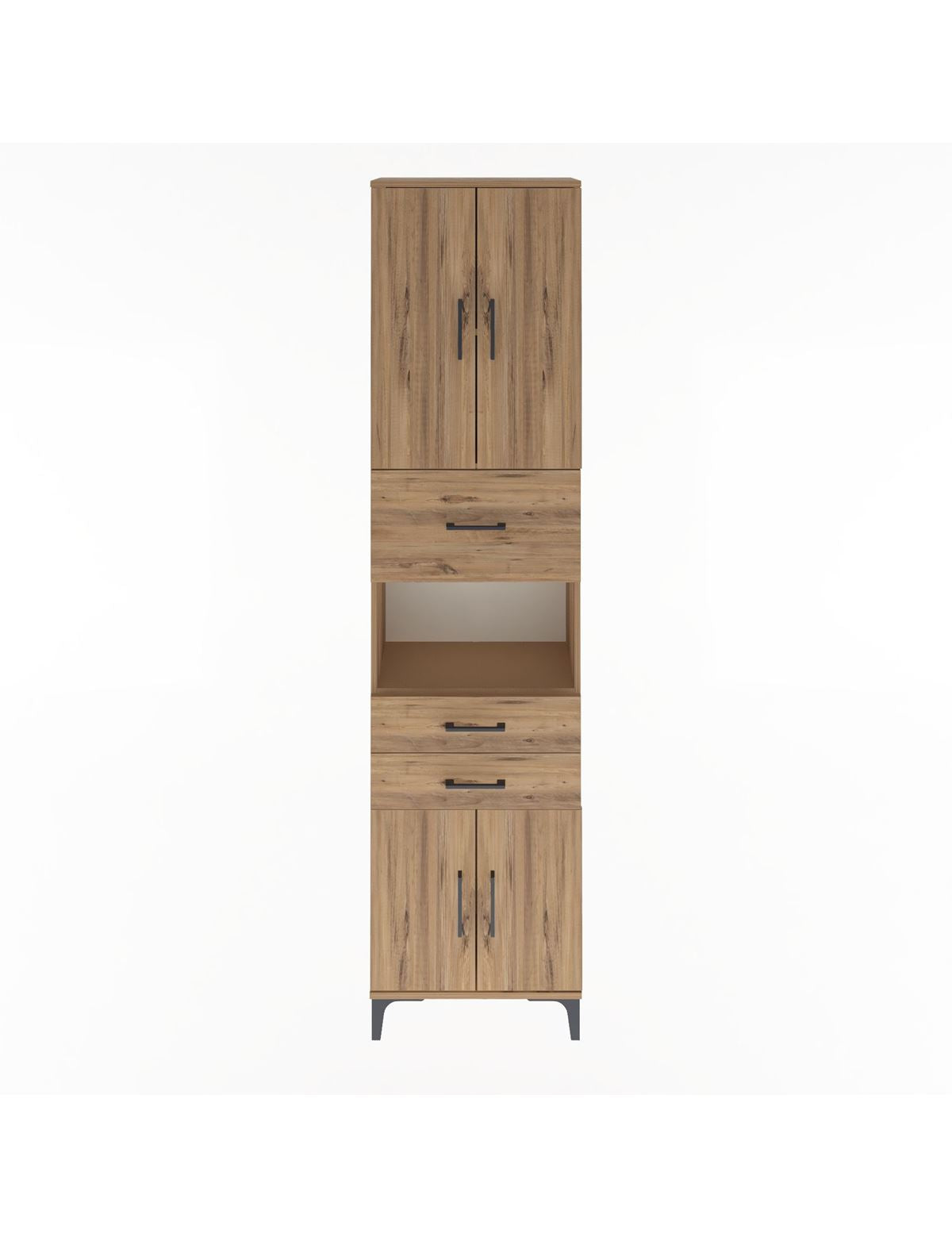 Arges Dolap 3 Raflı 3 Çekmeceli 4 Kapaklı 60x30x243 Çam-Çam