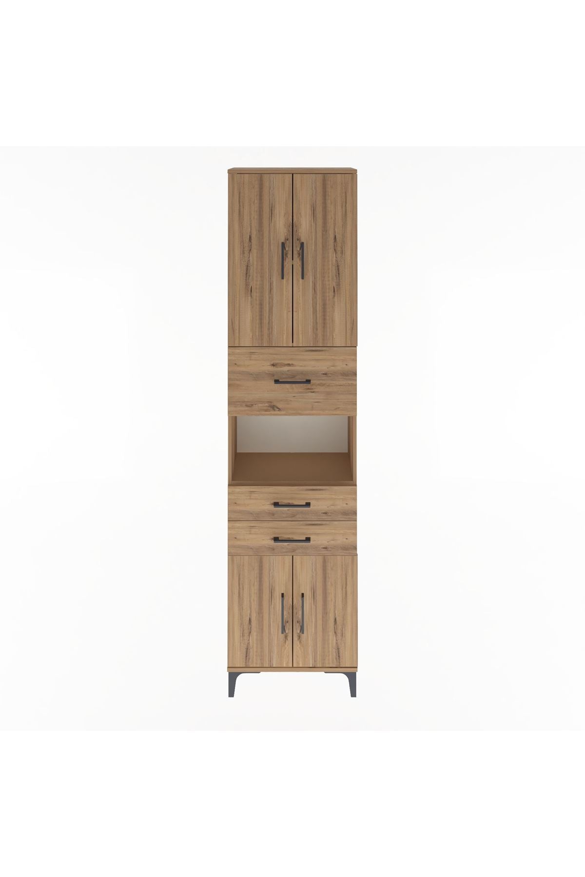 Arges Dolap 3 Raflı 3 Çekmeceli 4 Kapaklı 60x30x243 Çam-Çam