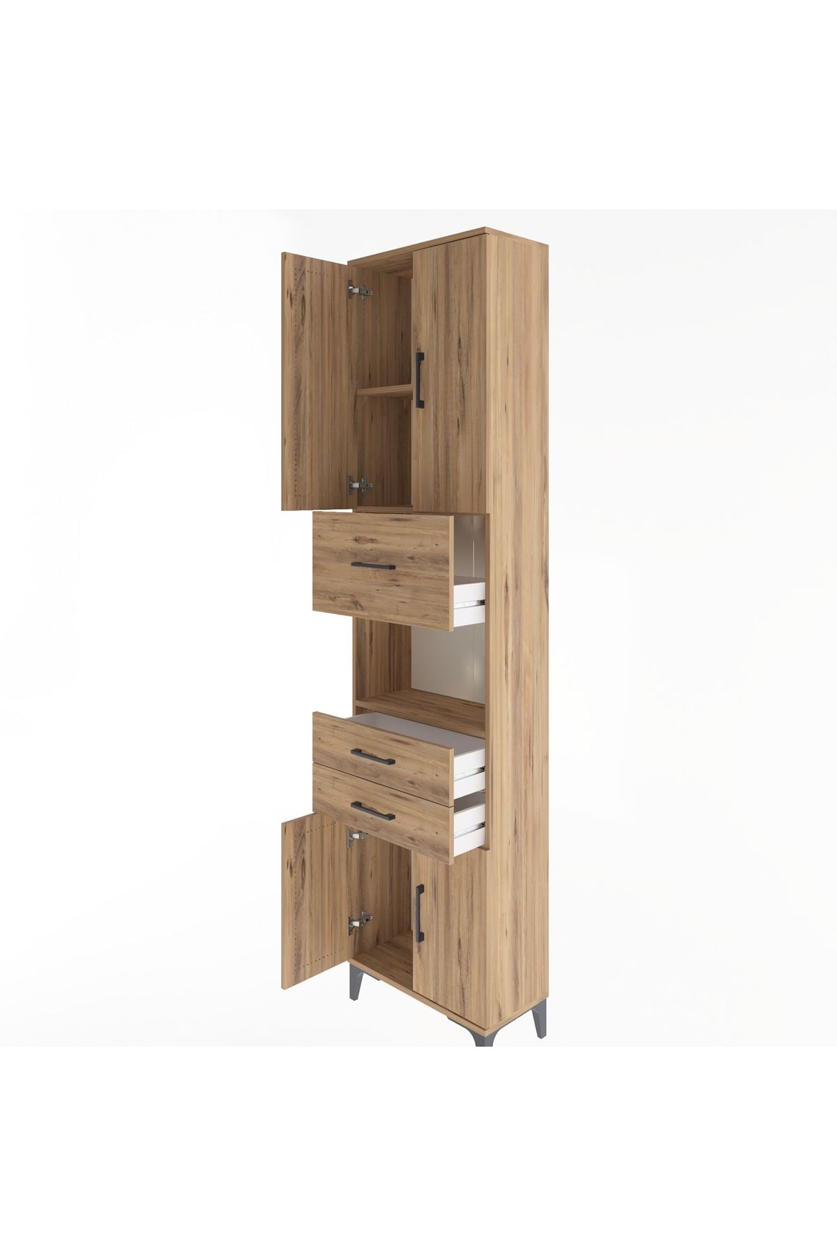 Arges Dolap 3 Raflı 3 Çekmeceli 4 Kapaklı 60x30x243 Çam-Çam