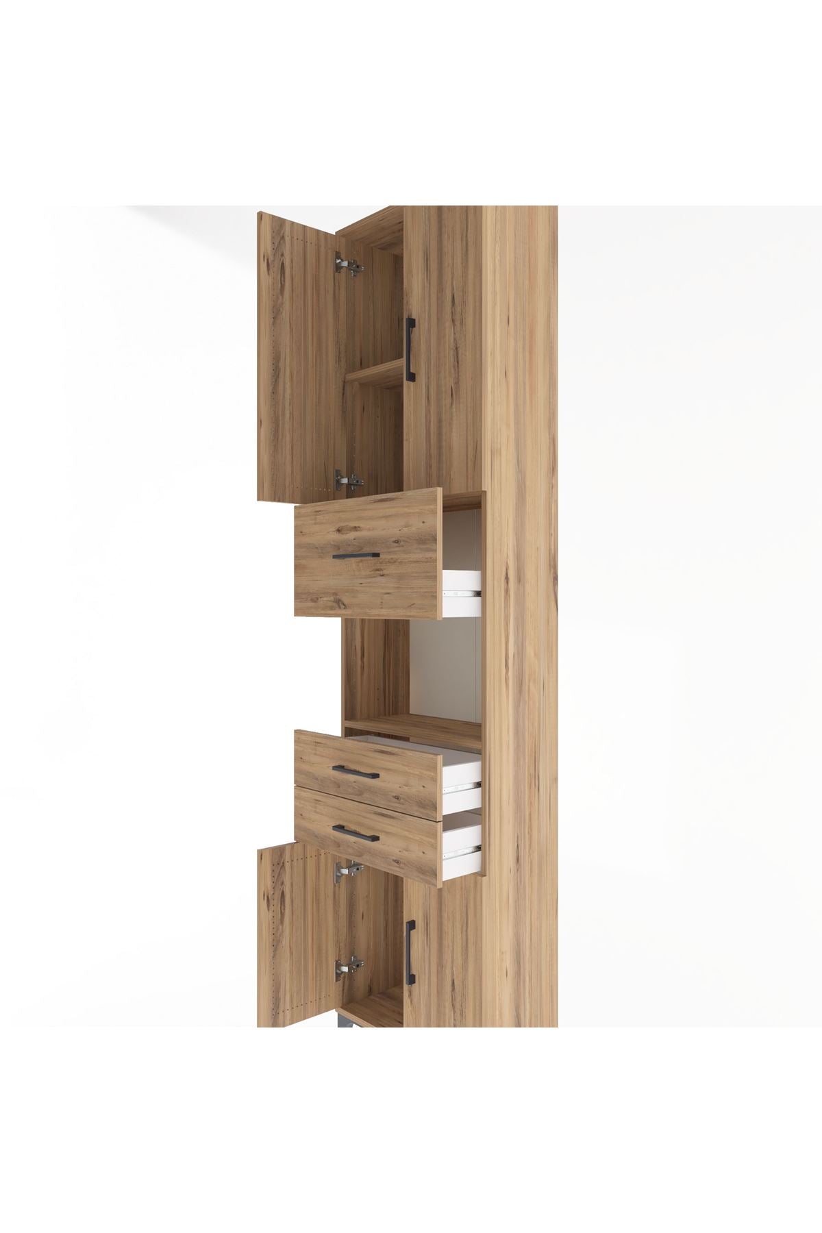 Arges Dolap 3 Raflı 3 Çekmeceli 4 Kapaklı 60x30x243 Çam-Çam