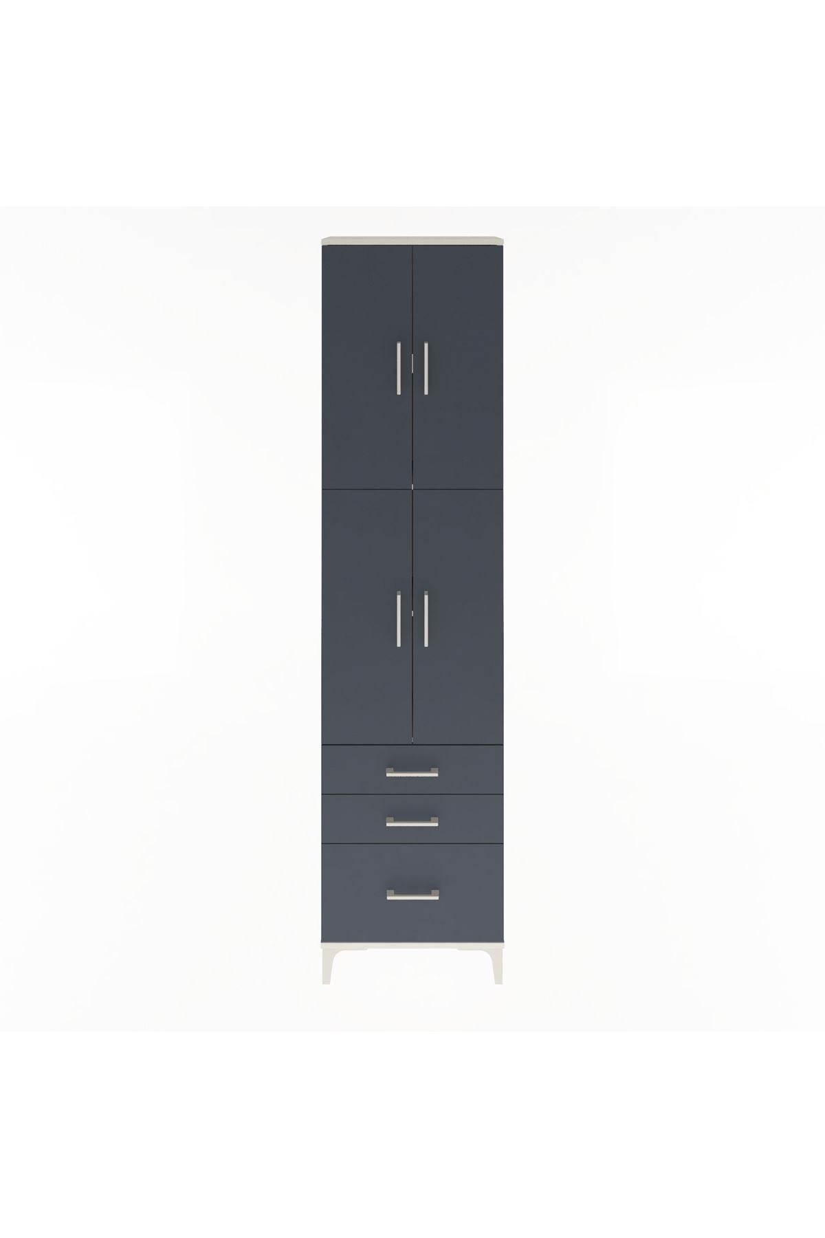 Arges Dolap 4 Raflı 3 Çekmeceli 4 Kapaklı 60x30x243 Aytaşı-Antrasit