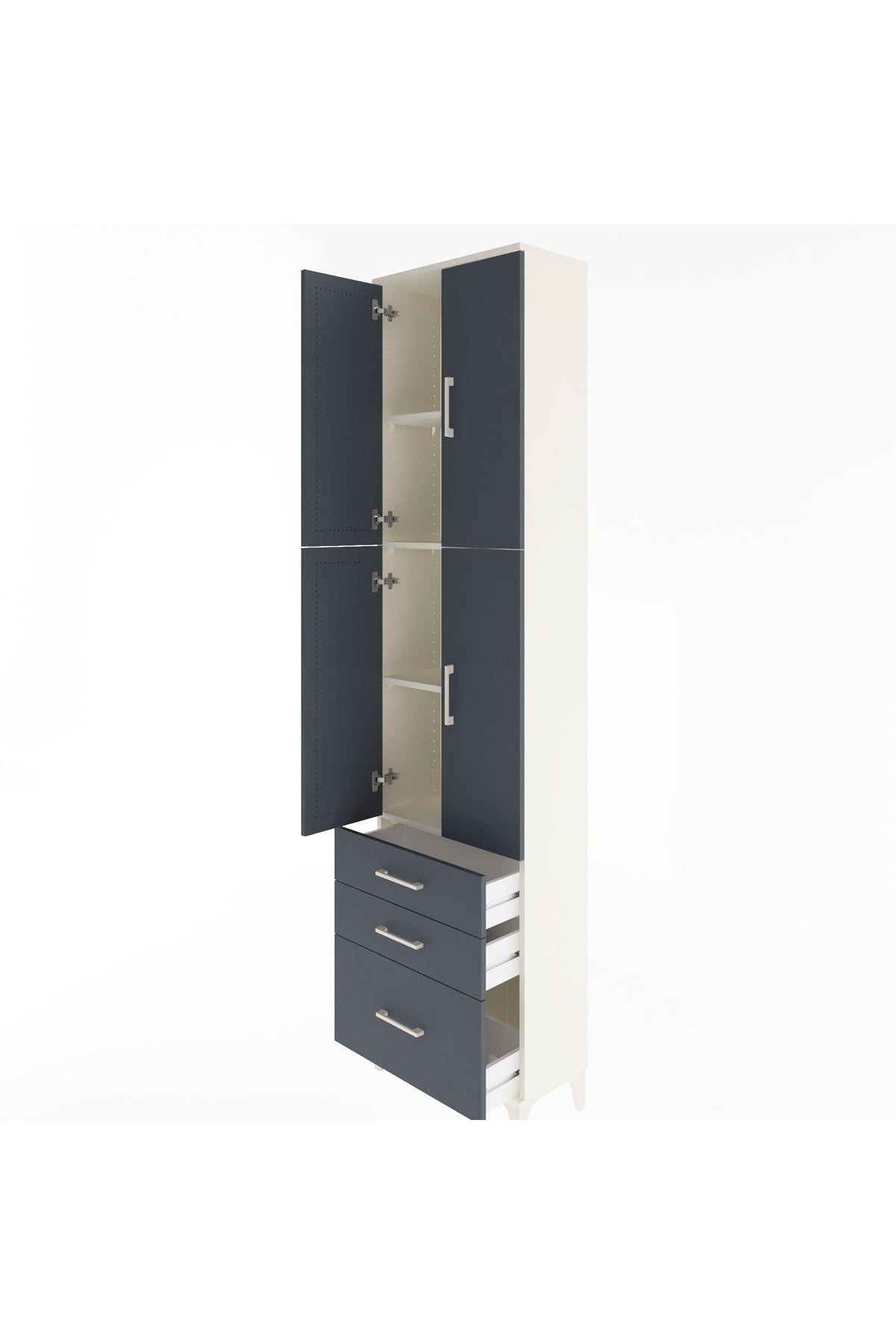 Arges Dolap 4 Raflı 3 Çekmeceli 4 Kapaklı 60x30x243 Aytaşı-Antrasit