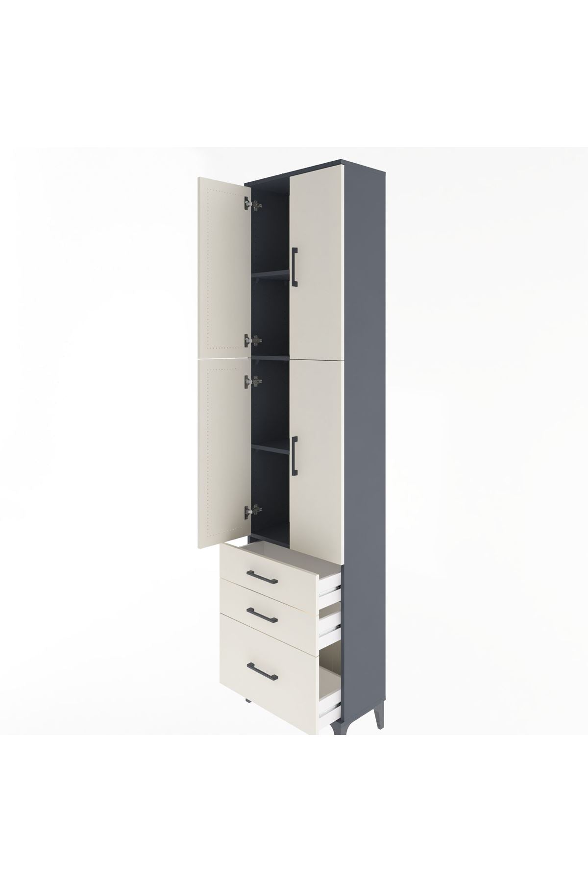 Arges Dolap 4 Raflı 3 Çekmeceli 4 Kapaklı 60x30x243 Antrasit-Aytaşı