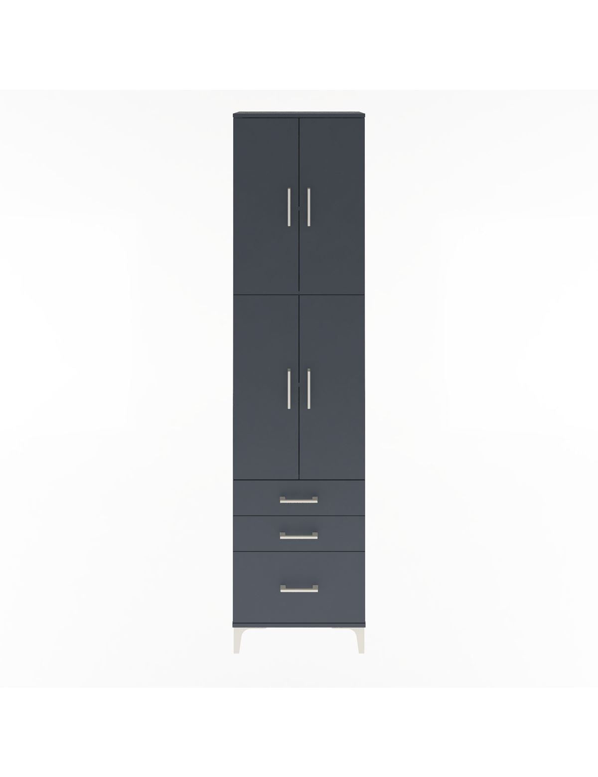 Arges Dolap 4 Raflı 3 Çekmeceli 4 Kapaklı 60x30x243 Antrasit-Antrasit