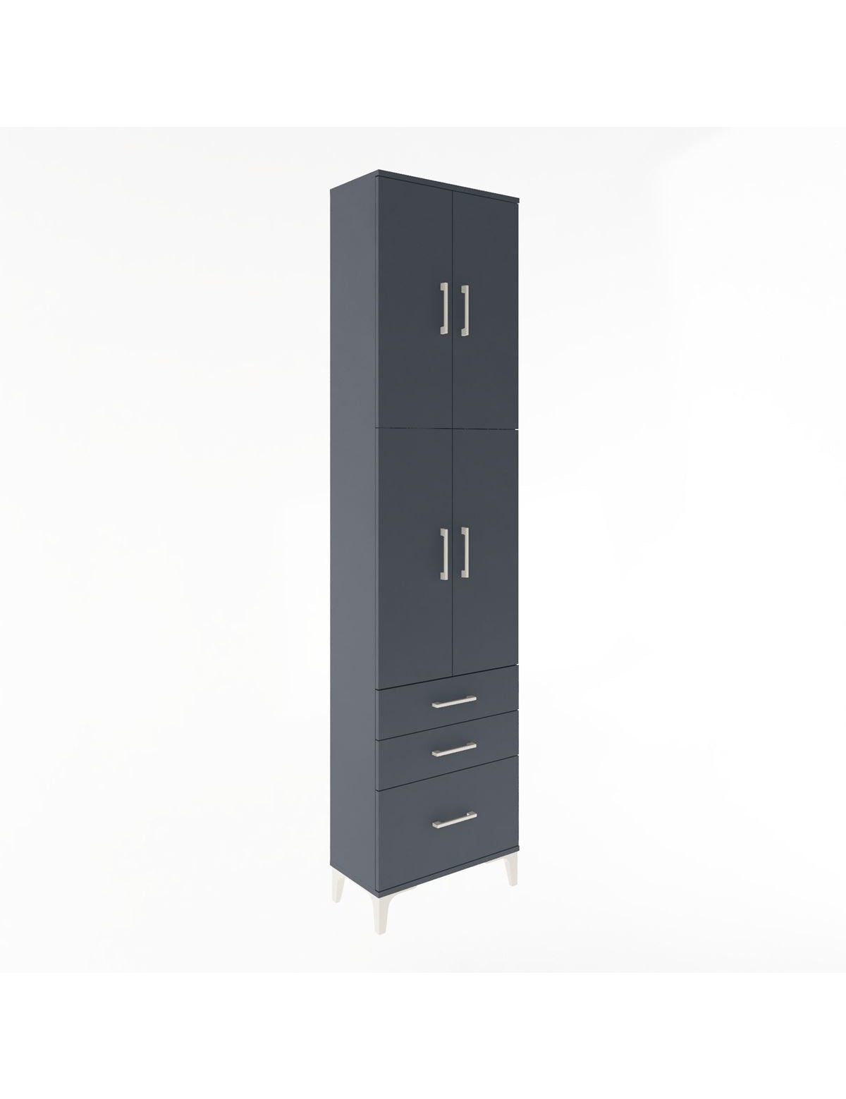 Arges Dolap 4 Raflı 3 Çekmeceli 4 Kapaklı 60x30x243 Antrasit-Antrasit