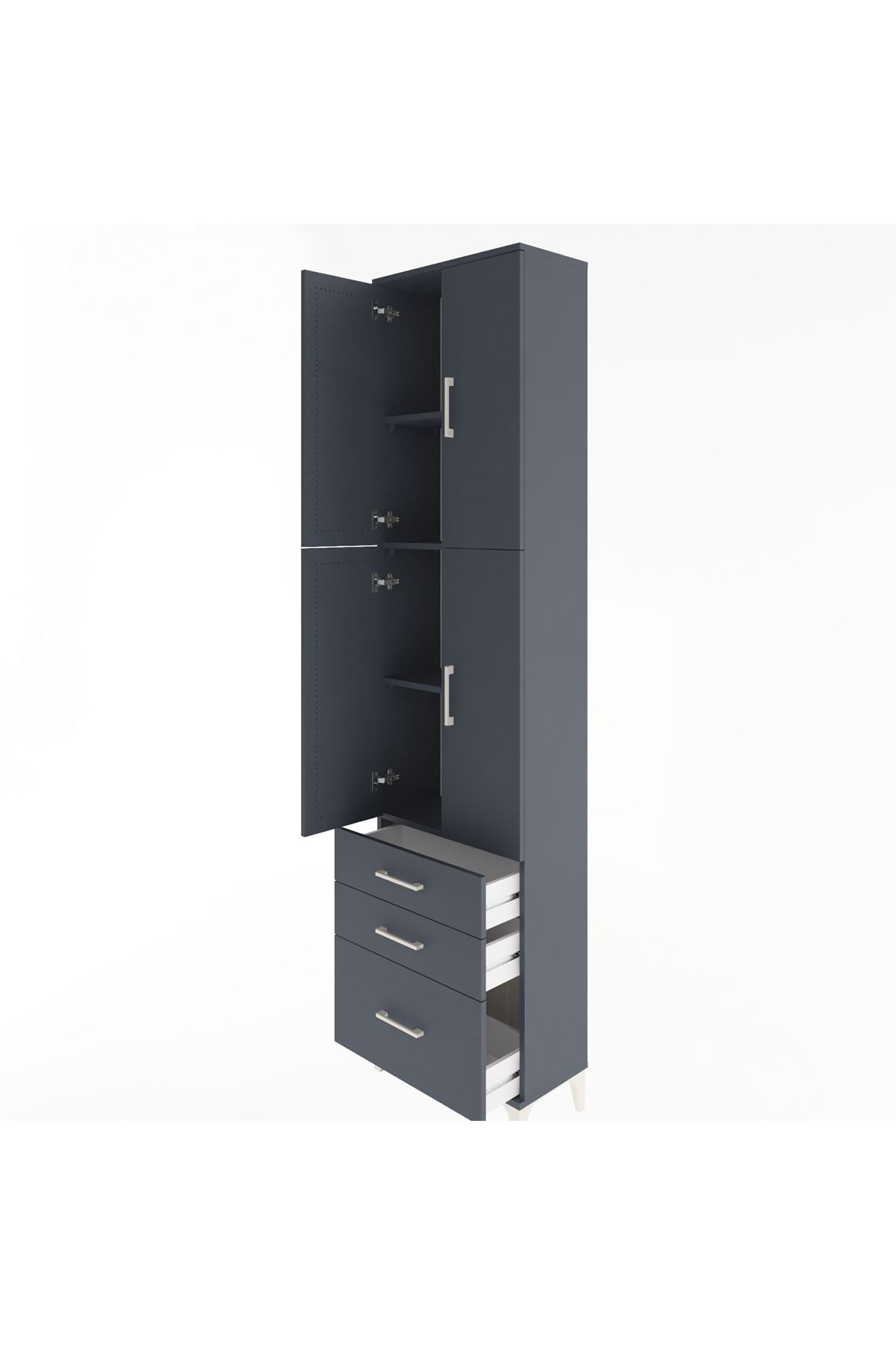 Arges Dolap 4 Raflı 3 Çekmeceli 4 Kapaklı 60x30x243 Antrasit-Antrasit
