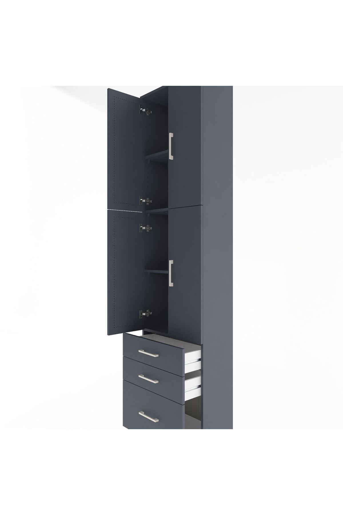 Arges Dolap 4 Raflı 3 Çekmeceli 4 Kapaklı 60x30x243 Antrasit-Antrasit