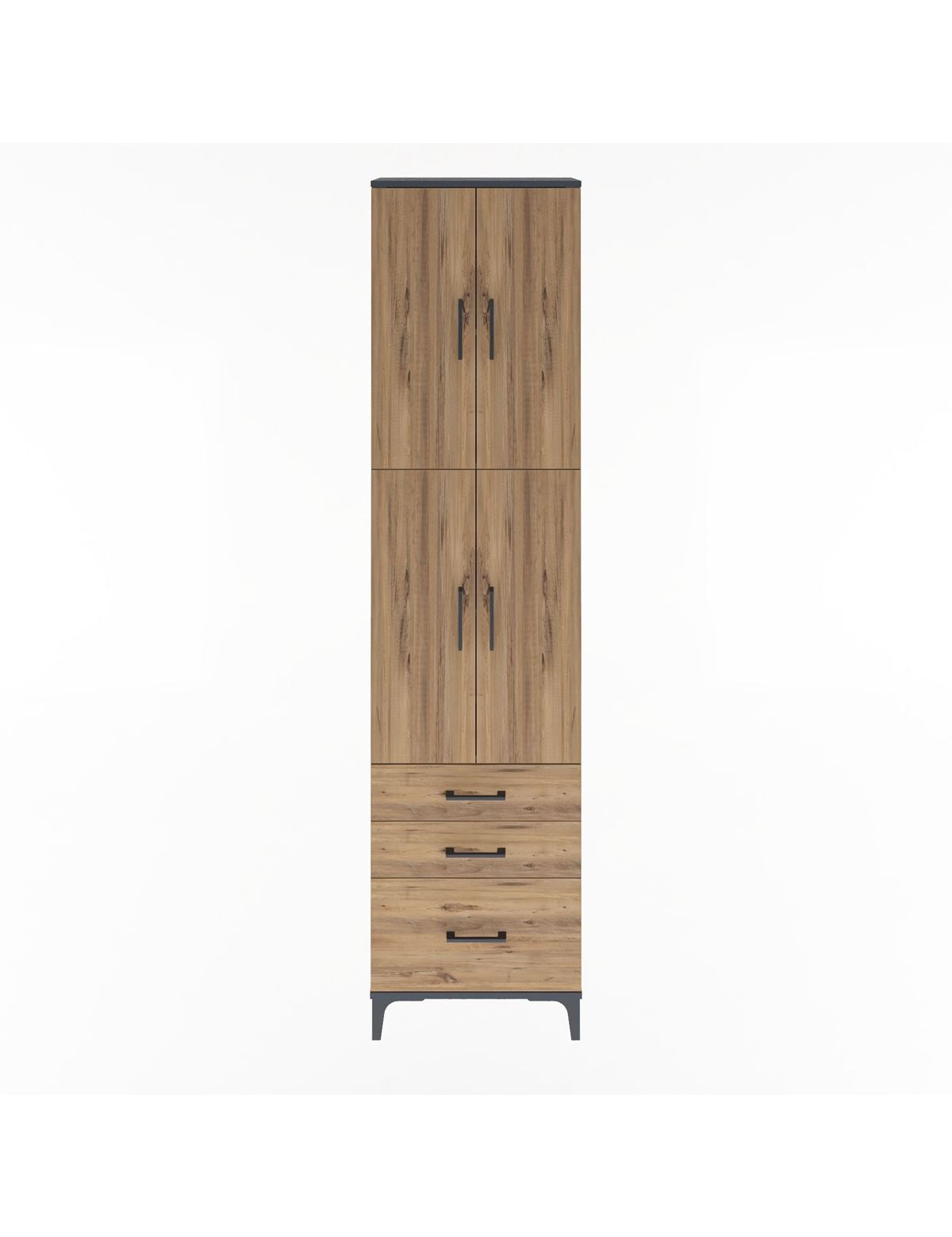 Arges Dolap 4 Raflı 3 Çekmeceli 4 Kapaklı 60x30x243 Antrasit-Çam