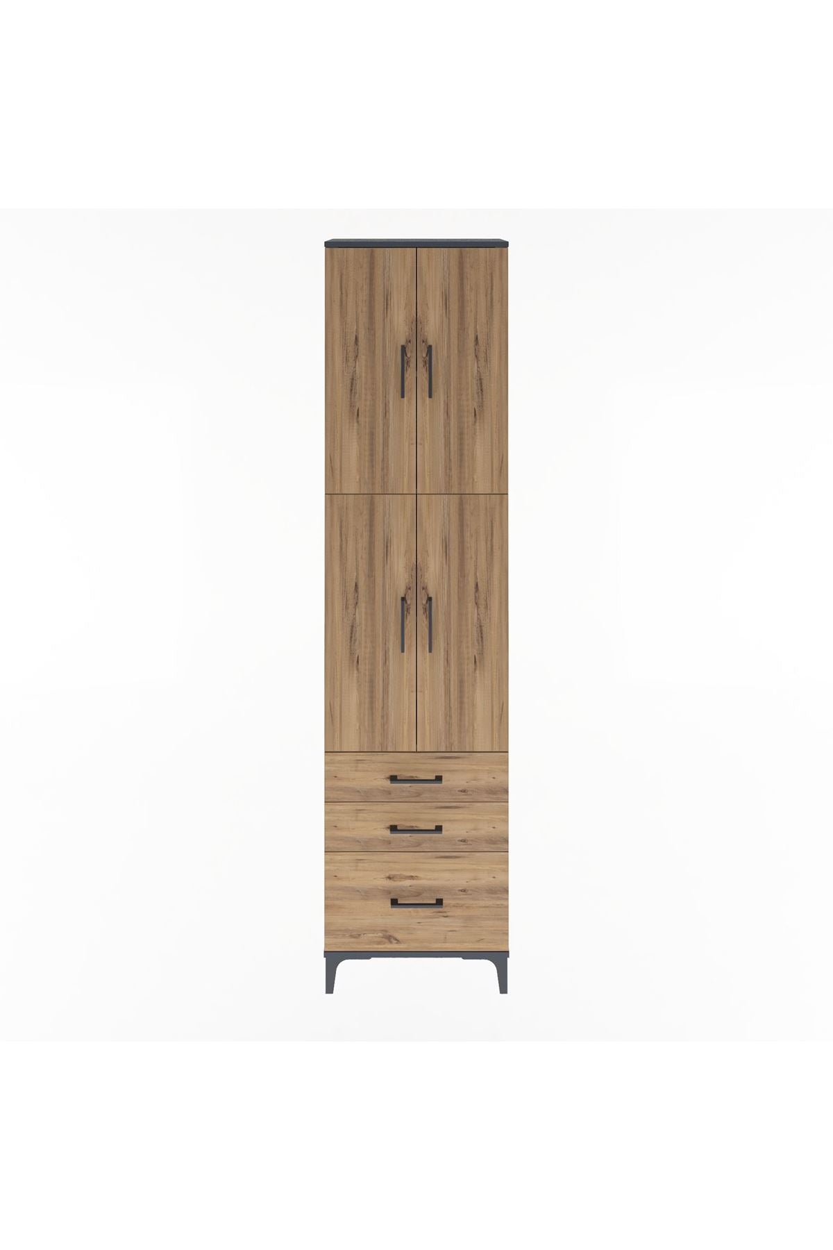 Arges Dolap 4 Raflı 3 Çekmeceli 4 Kapaklı 60x30x243 Antrasit-Çam