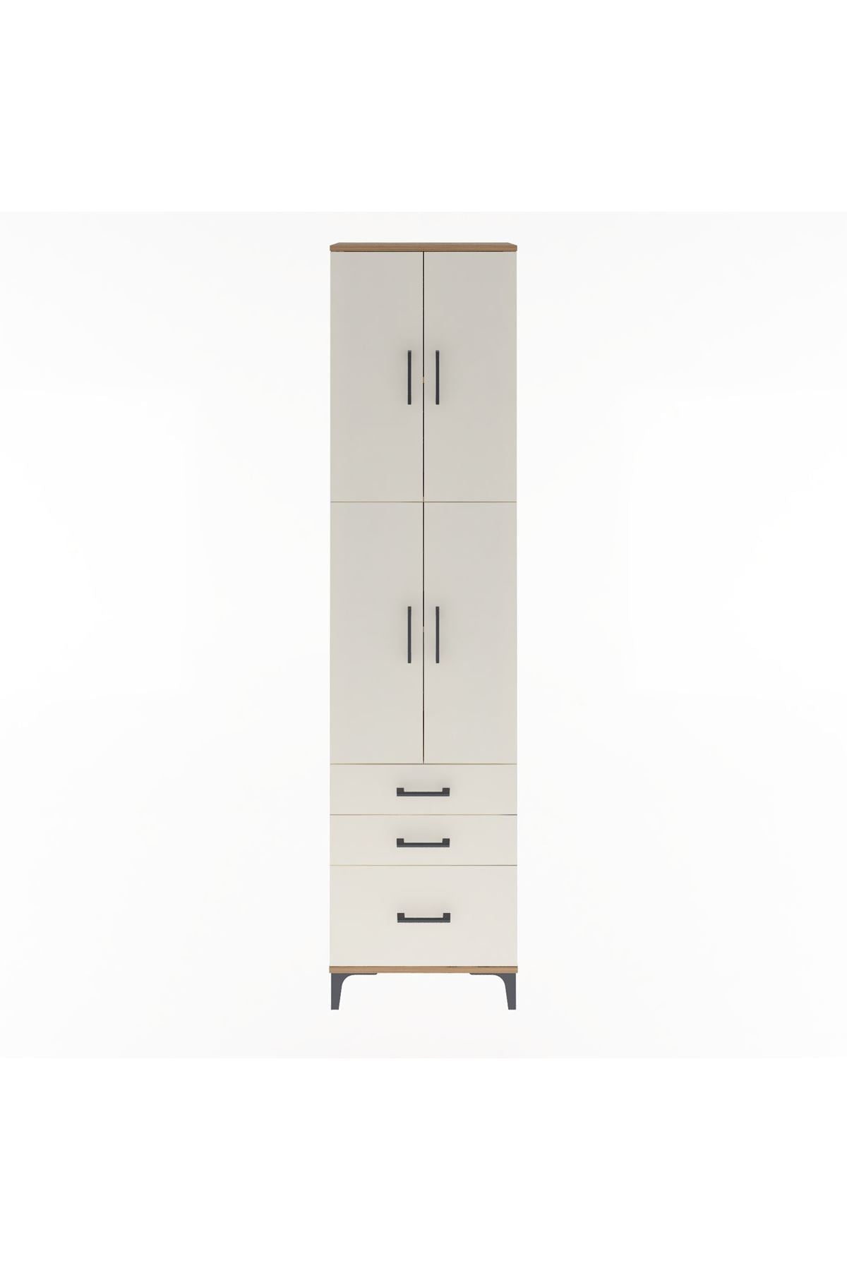 Arges Dolap 4 Raflı 3 Çekmeceli 4 Kapaklı 60x30x243 Çam-Aytaşı