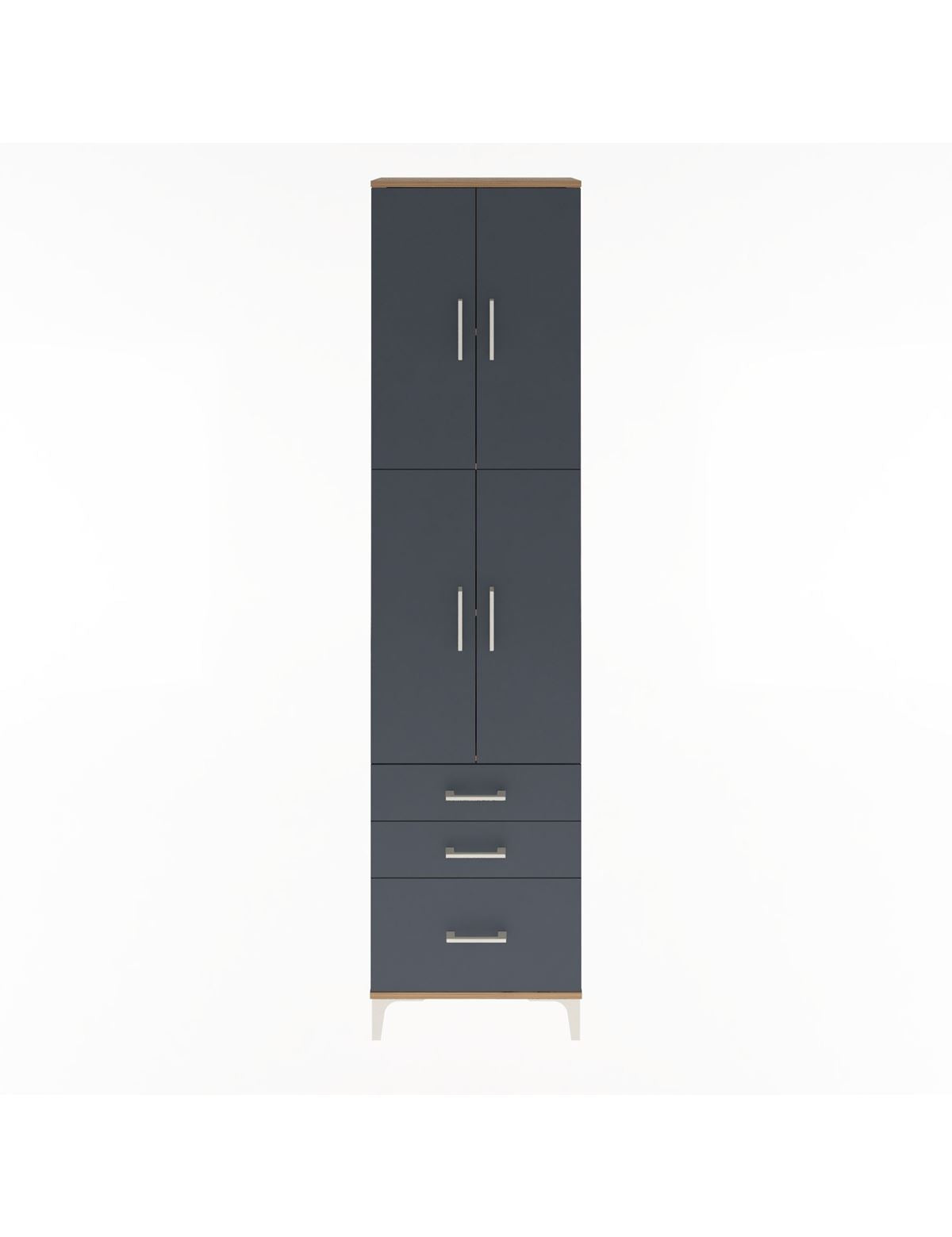 Arges Dolap 4 Raflı 3 Çekmeceli 4 Kapaklı 60x30x243 Çam-Antrasit